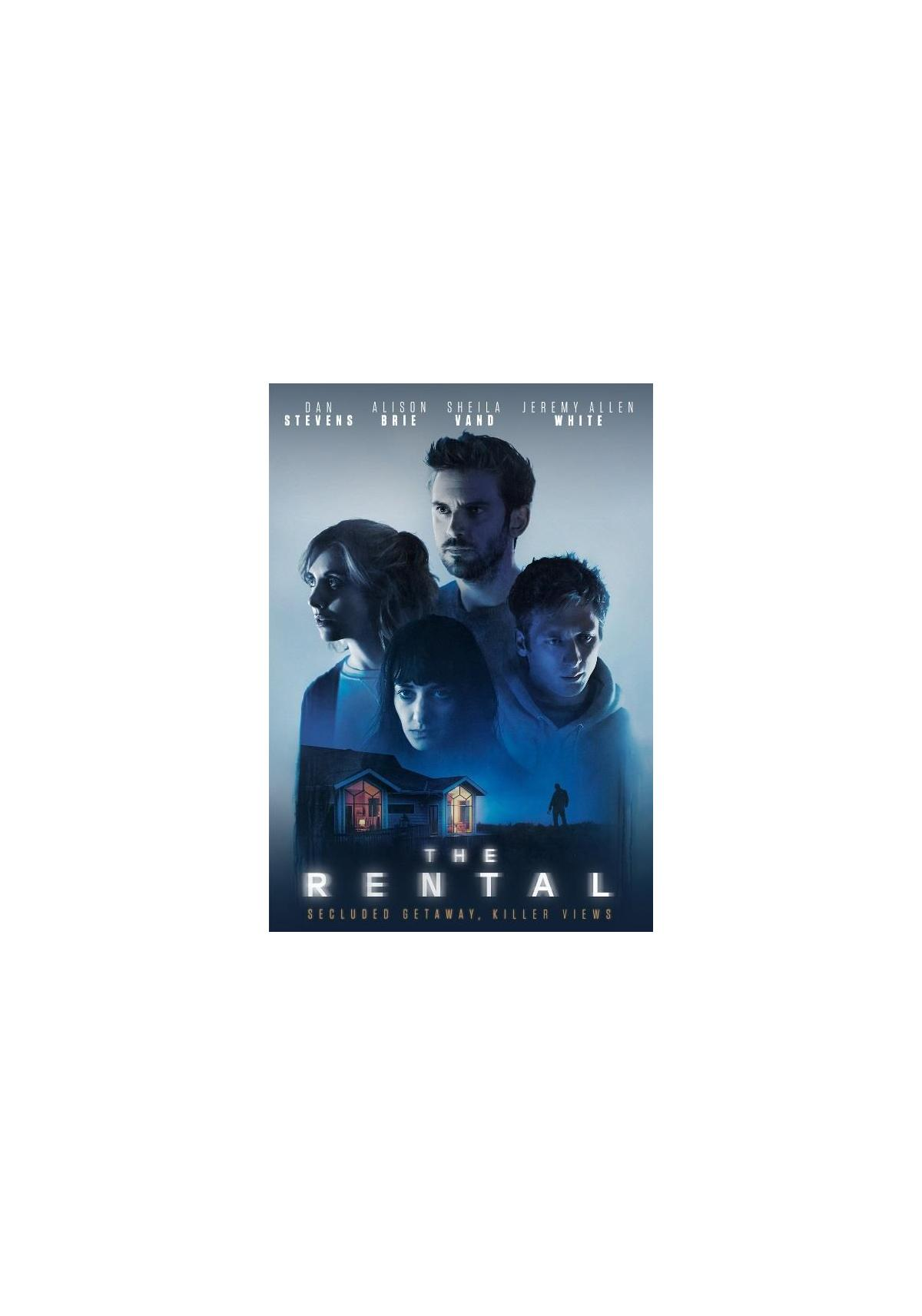 L'affiche du film "The Rental" montre quatre personnes, une maison en arrière-plan et une silhouette devant elle.
