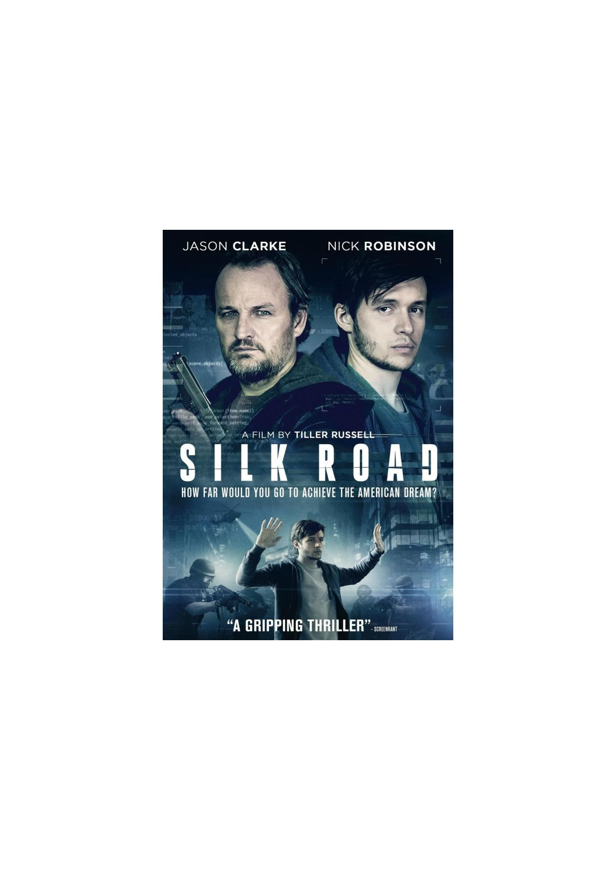 Couverture DVD : 'Silk Road' avec Jason Clarke et Nick Robinson.