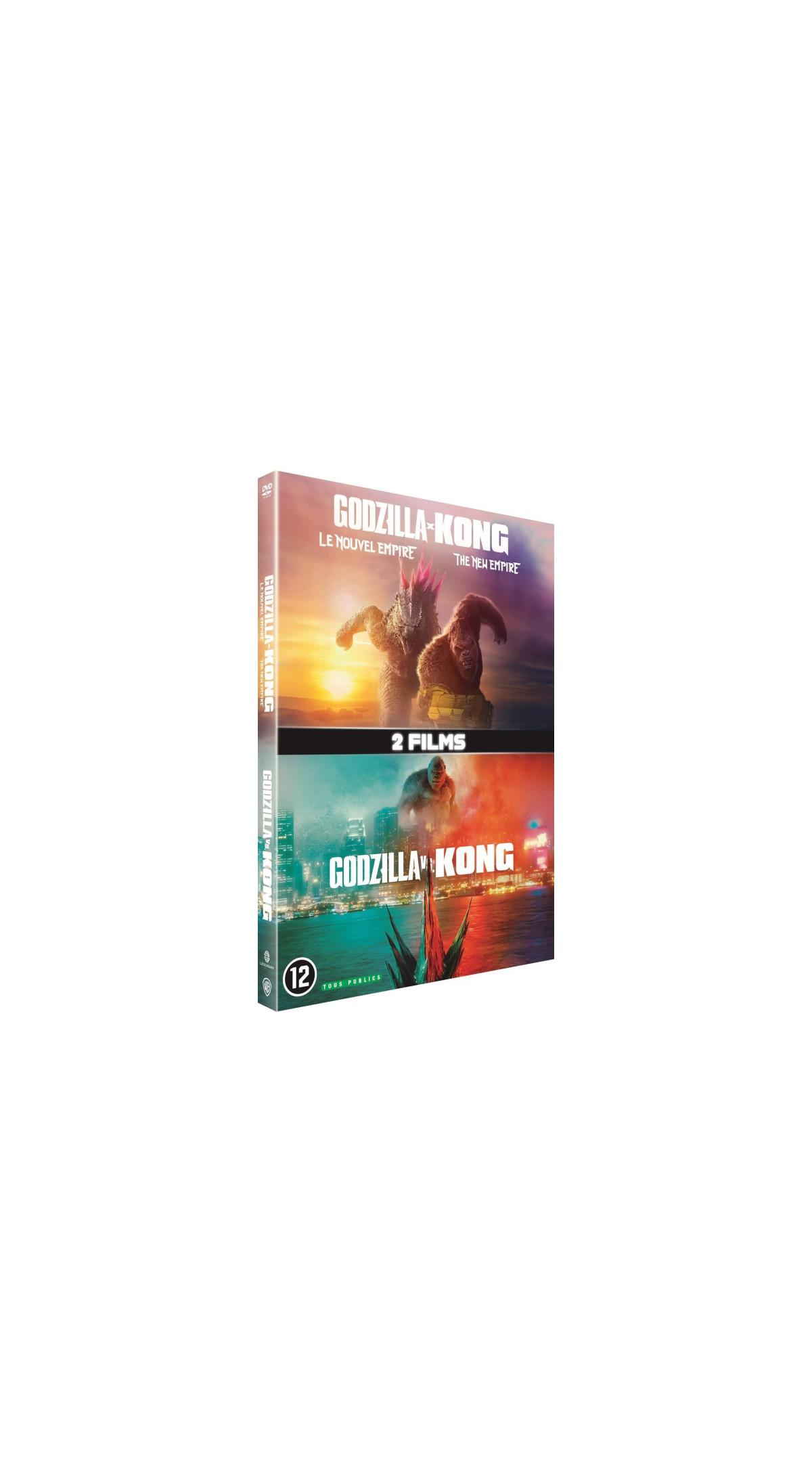 Godzilla-Kong DVD-cover. Twee verschillende wezens op de cover. De titel is Godzilla-Kong.