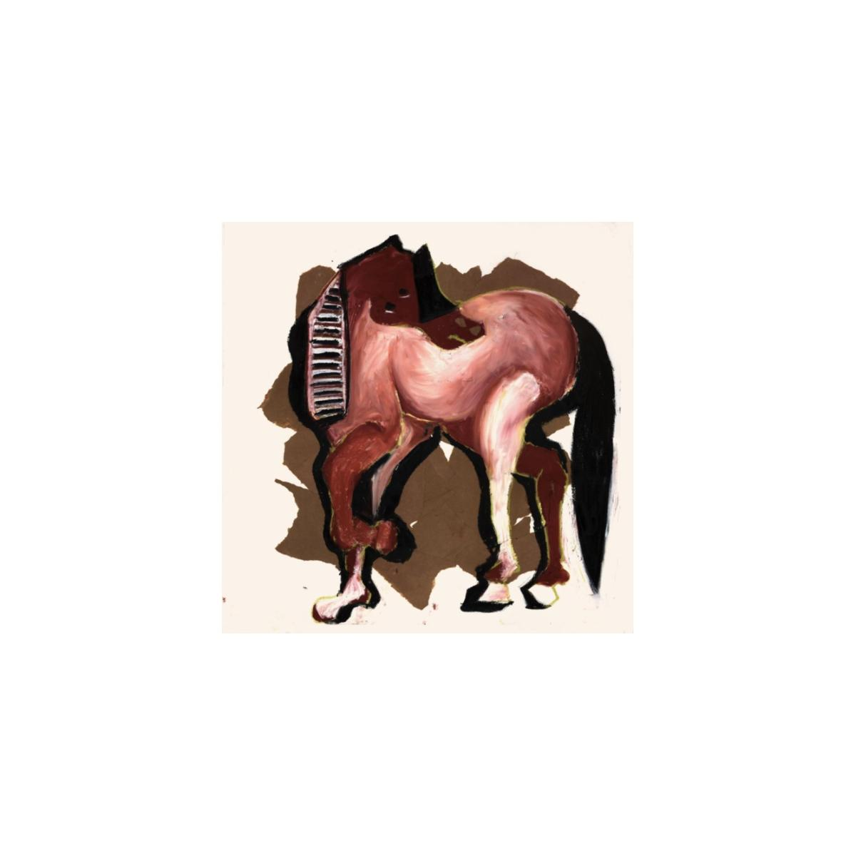 Copertina album di un cavallo, dipinto in uno stile unico con uno sfondo astratto.