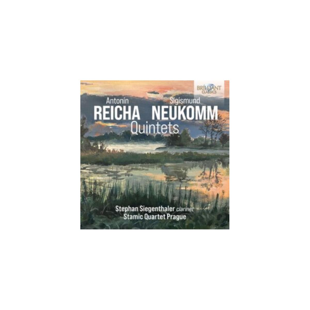 Pochette d'album. Un paysage avec un lac et des arbres. Texte : Reicha, Neukomm Quintets.