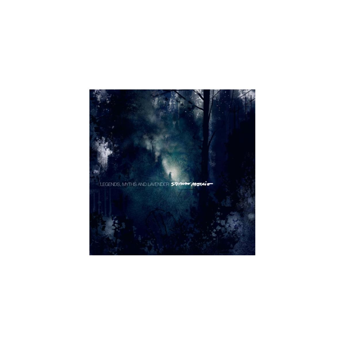 Scena cupa e malinconica con alberi e un sentiero, con testo "Legends, Myths and Lavender".