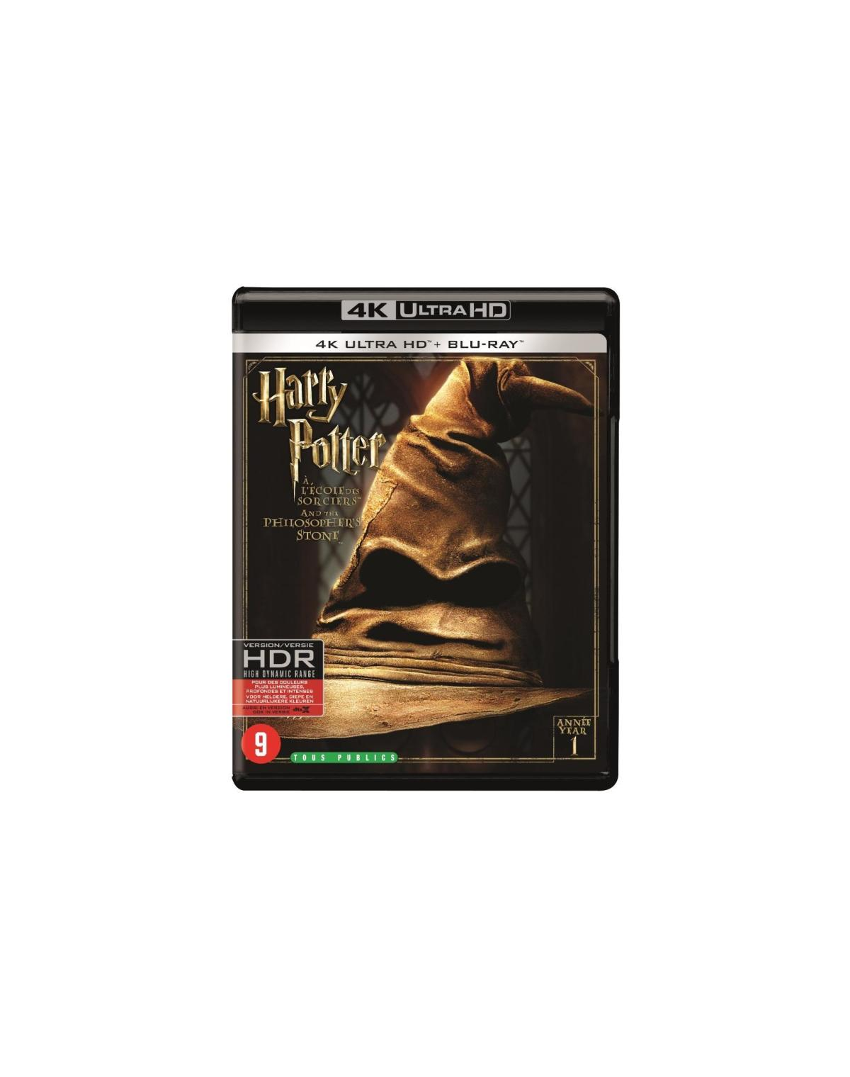 Harry Potter en de Steen der Wijzen Blu-ray. Een Sorteerhoed wordt getoond.