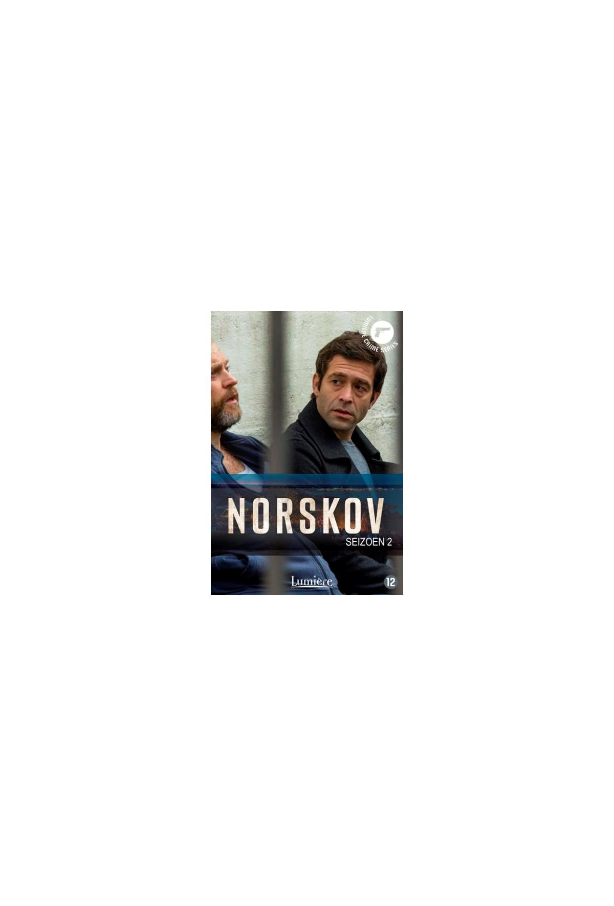Couverture DVD pour la série télévisée Norskov. Deux hommes au premier plan. Titre : Norskov, Saison 2.