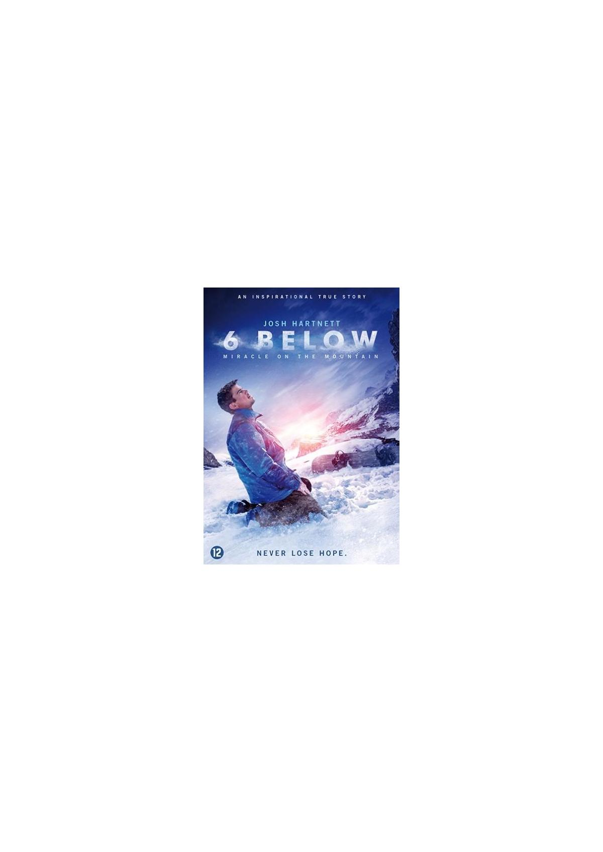 Pochette de DVD, homme à genoux dans la neige, fond de montagne, et texte '6 Below'.
