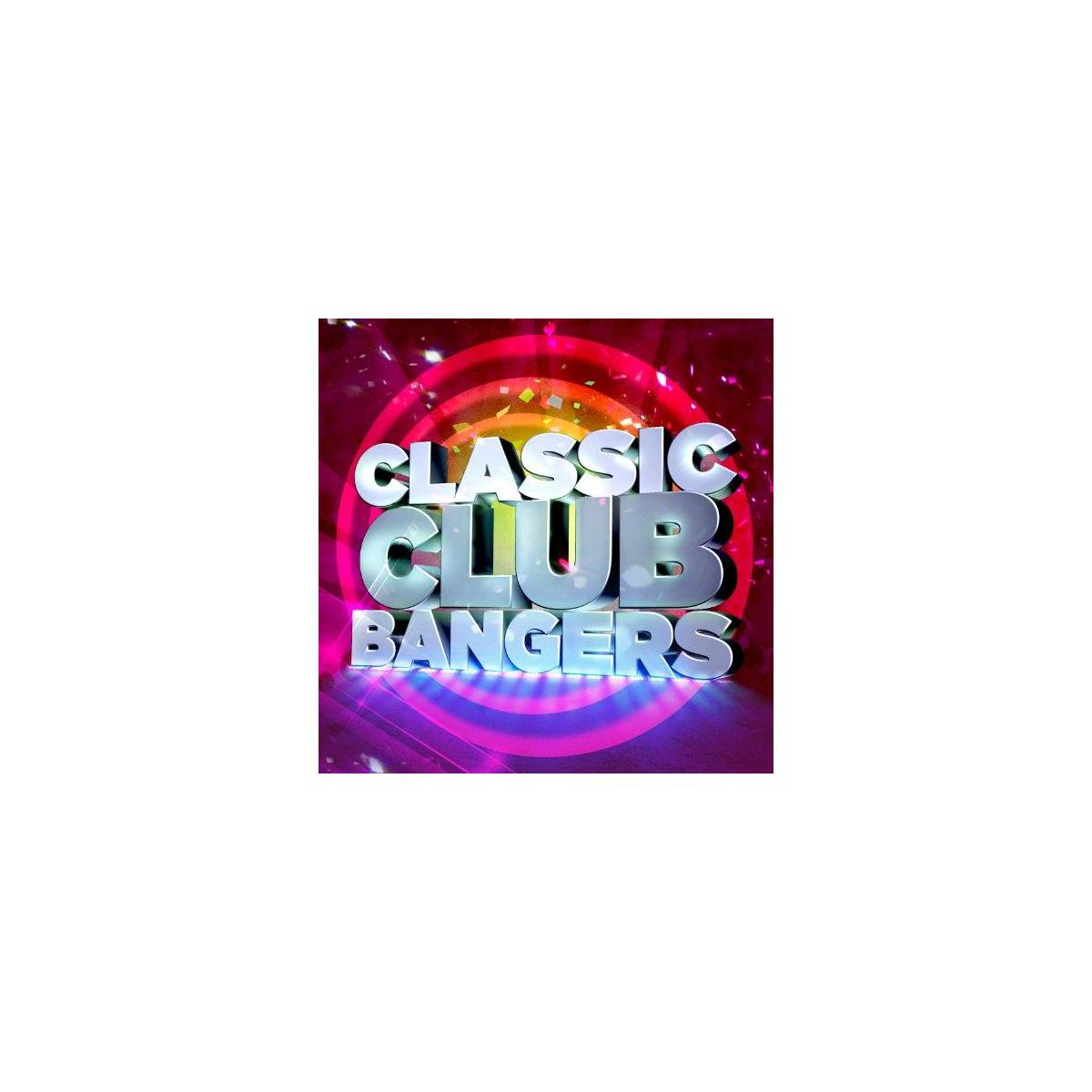Classic Club Bangers albumcover. Kleurrijke achtergrond met tekst: Classic Club Bangers.