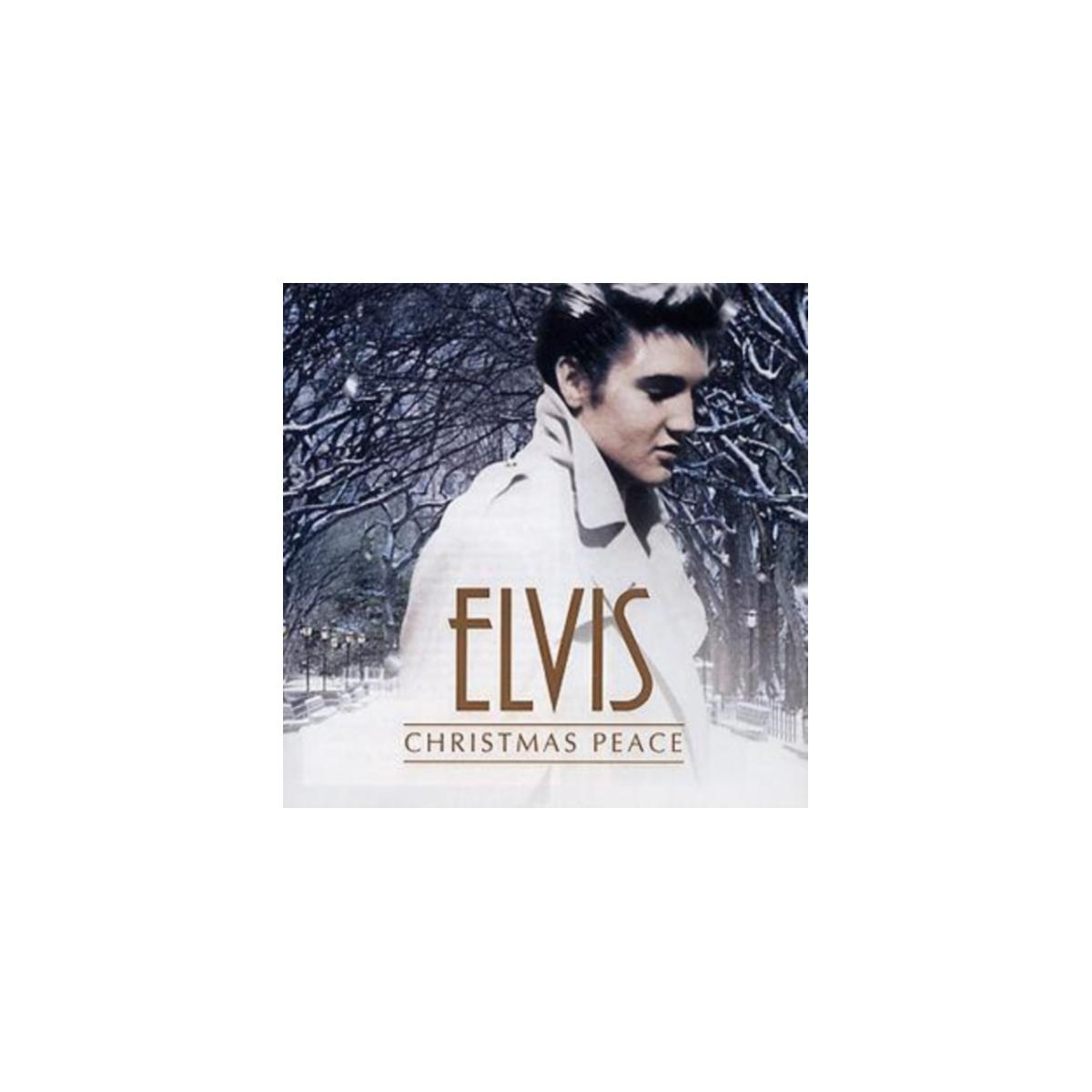 Pochette d'album avec Elvis en manteau blanc. Fond enneigé, texte 'Christmas Peace'.