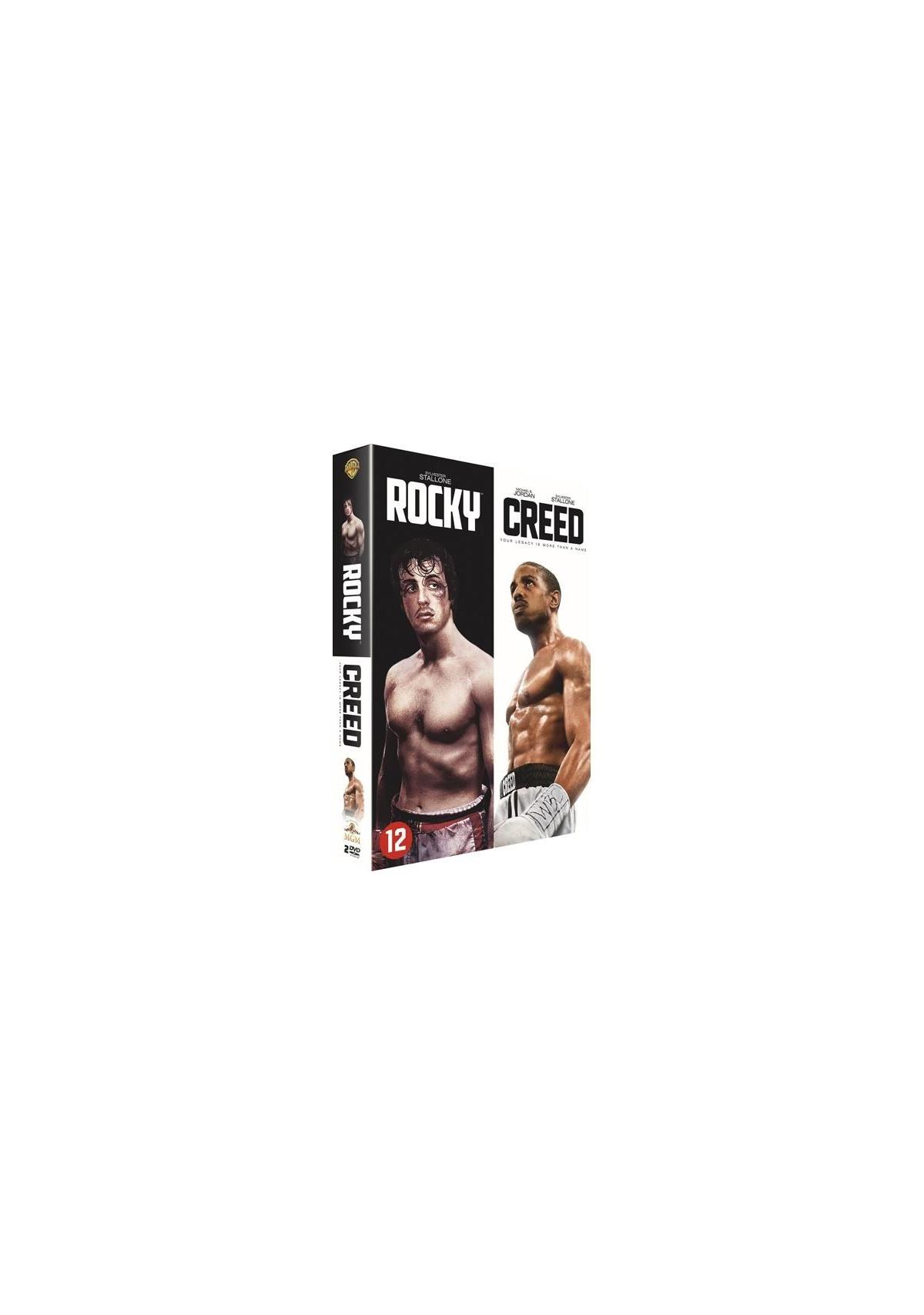 Affiche du film 'Rocky & Creed'. Avec Sylvester Stallone et Michael B. Jordan, boxant sur un ring.