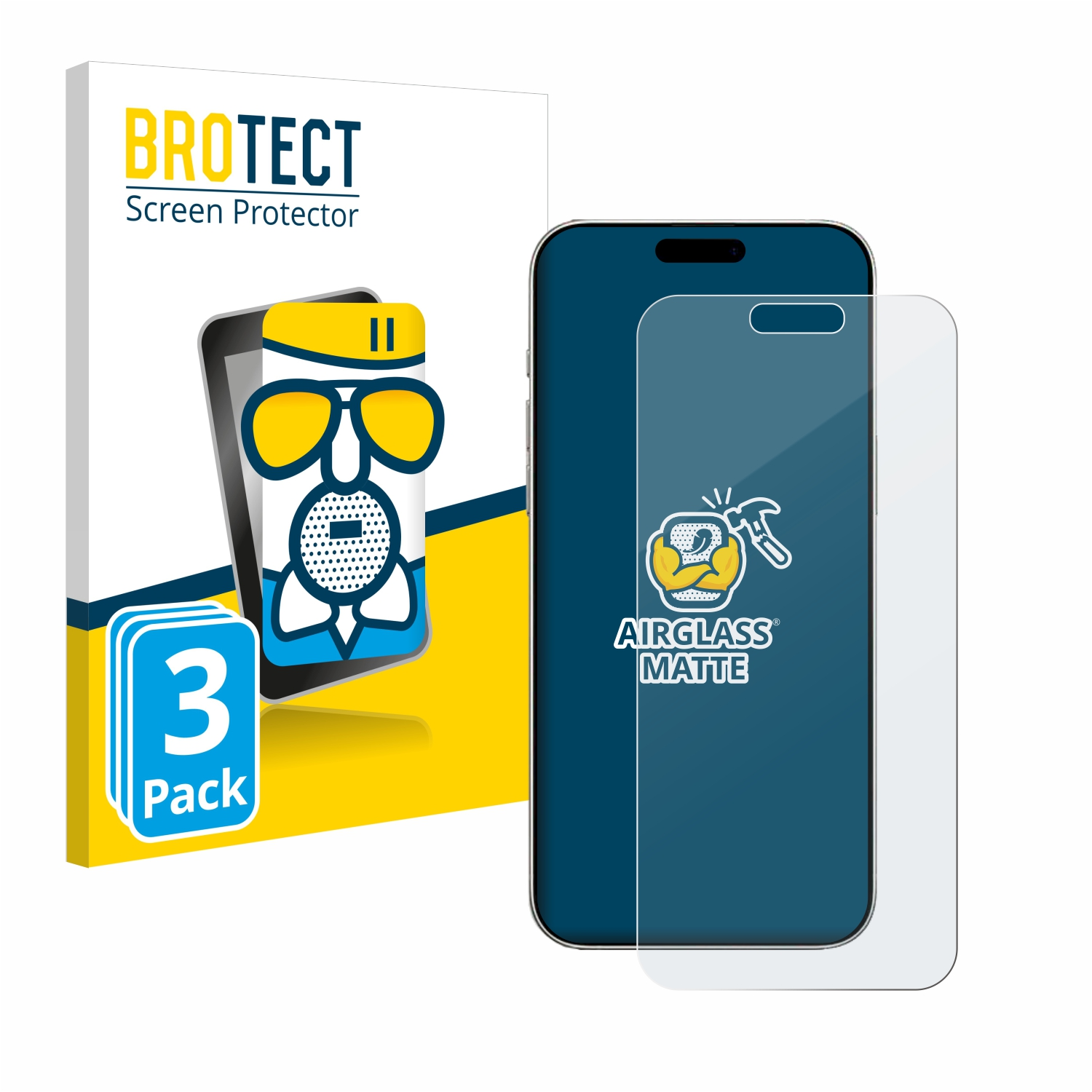 Eine Displayschutzfolienverpackung und ein Telefon mit angebrachter Folie.