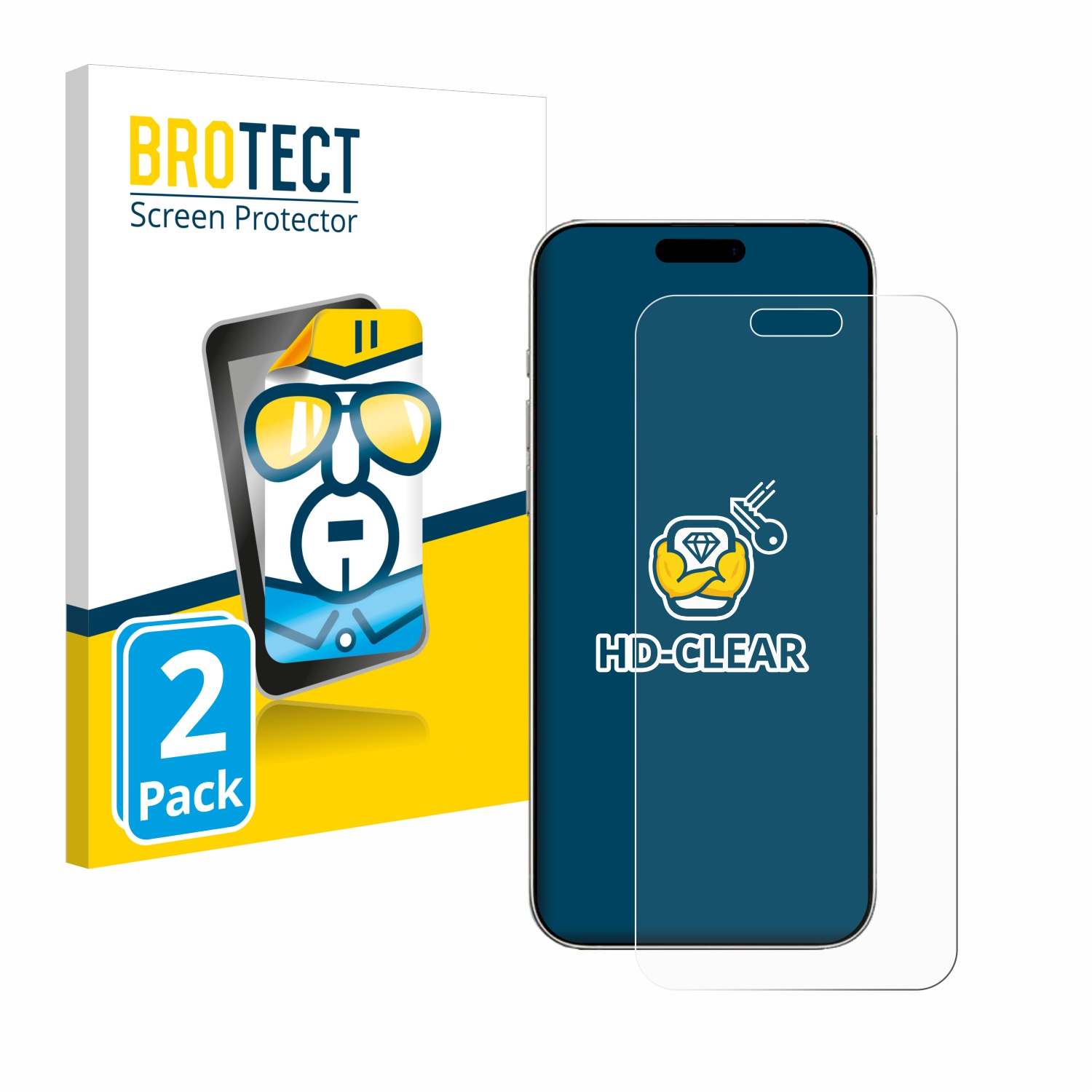 Displayschutzfolienverpackung mit einer Displayschutzfolie. Ein Telefon ist in der Verpackung sichtbar.