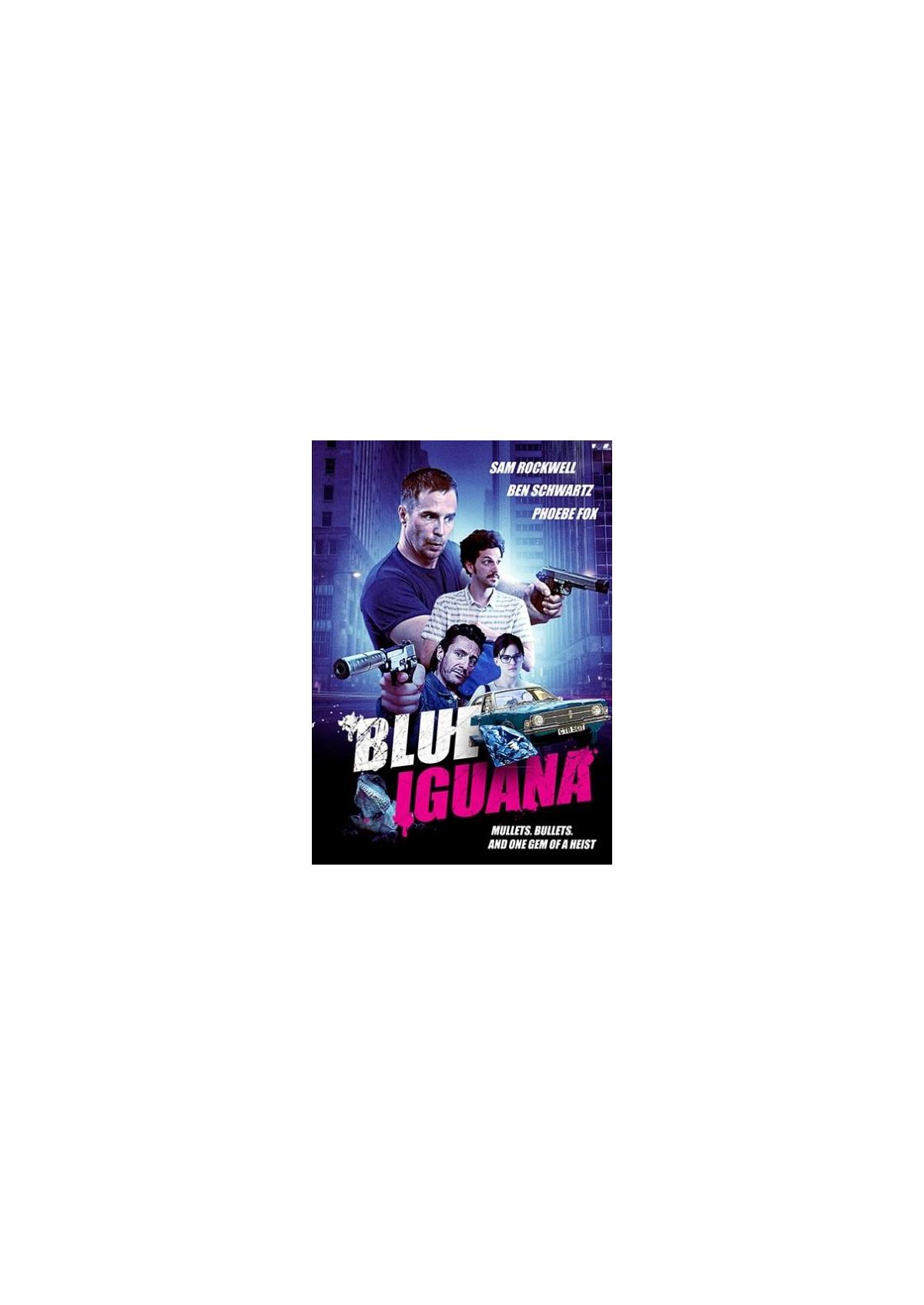 Affiche du film Blue Iguana. Hommes avec des armes, une voiture et du texte.