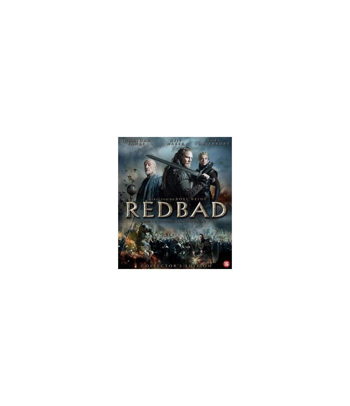 Filmposter voor Redbad. Een man met een zwaard in het midden met een menigte erachter.