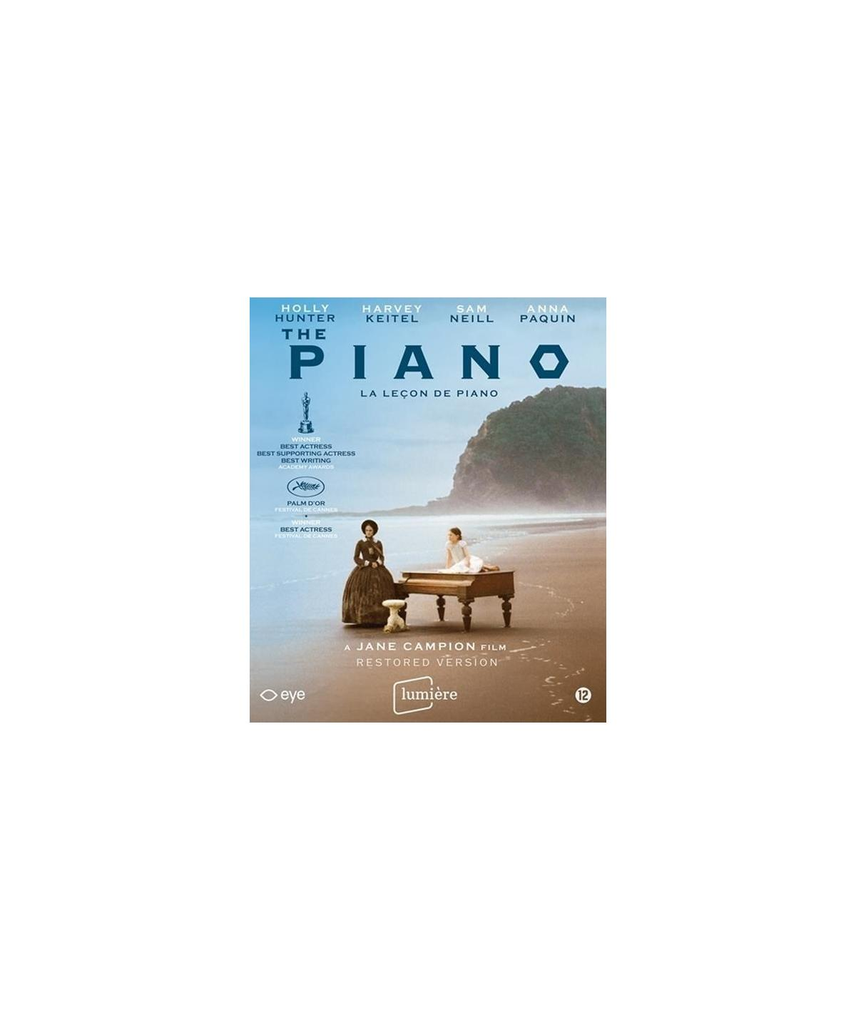 Affiche du film The Piano. Deux femmes près d'un piano sur une plage.
