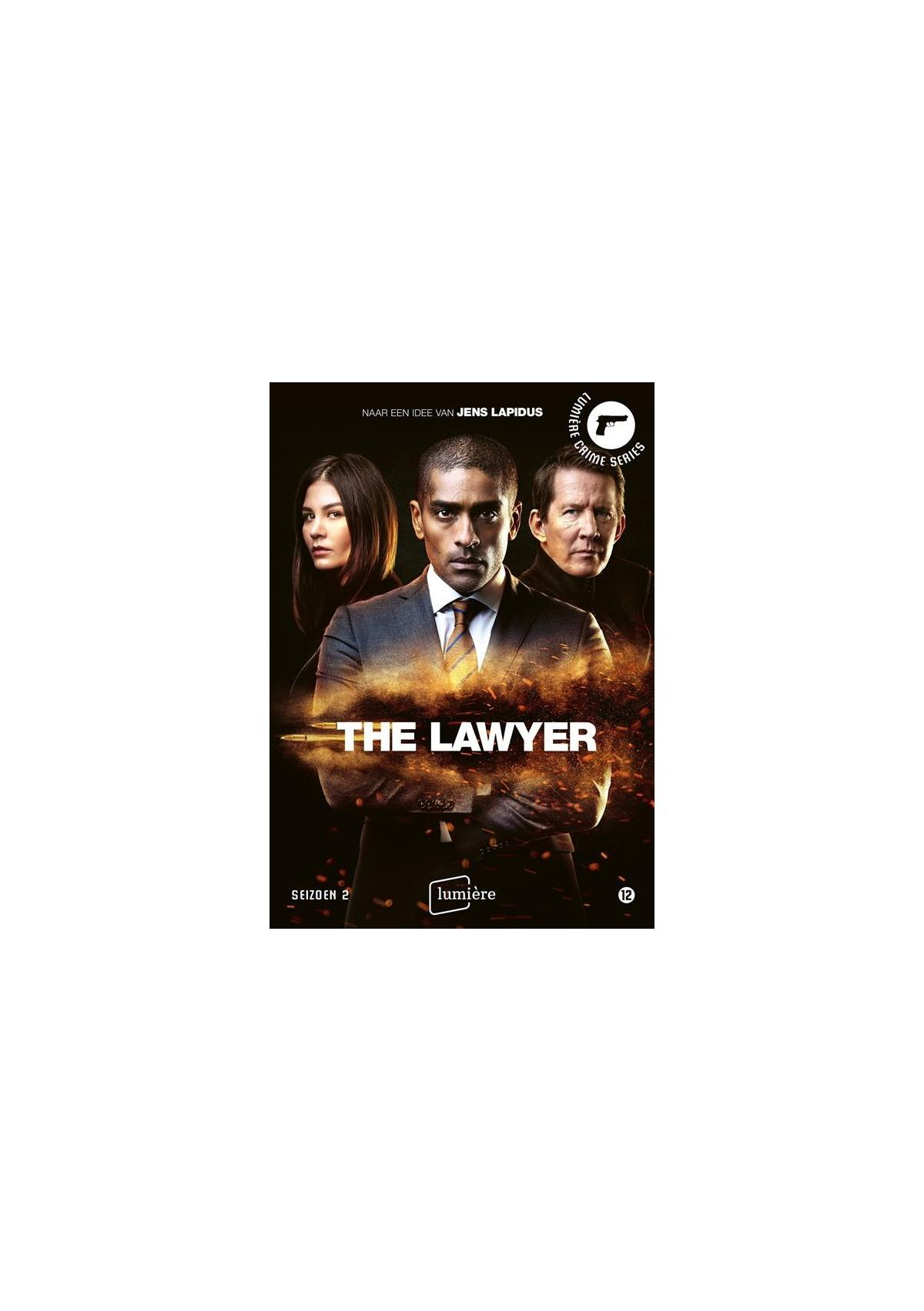Couverture DVD : Trois personnes, titre 'The Lawyer'. Fond sombre, pistolet.
