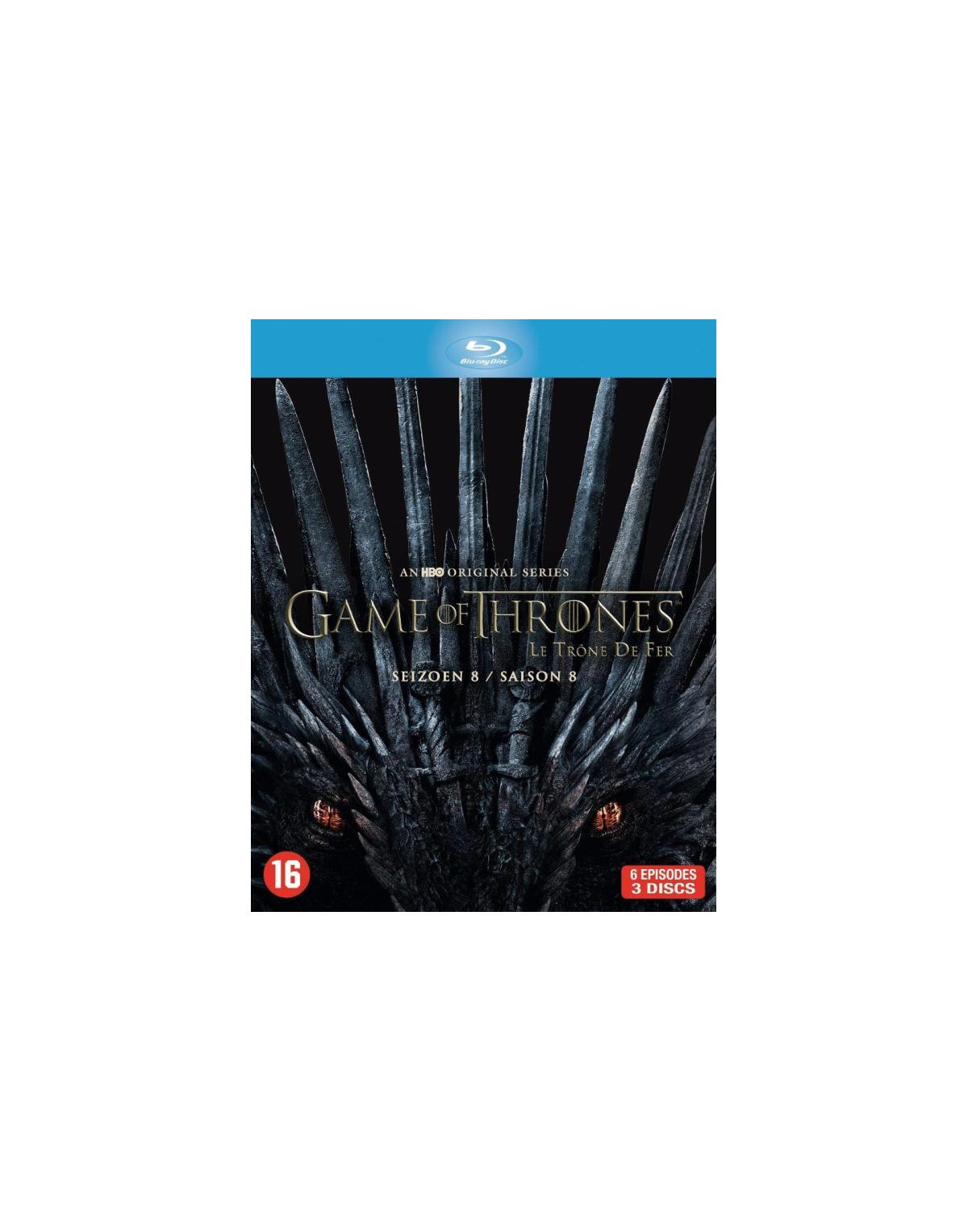 Affiche du film "Game of Thrones", saison 8. Comporte un dragon et le Trône de Fer.