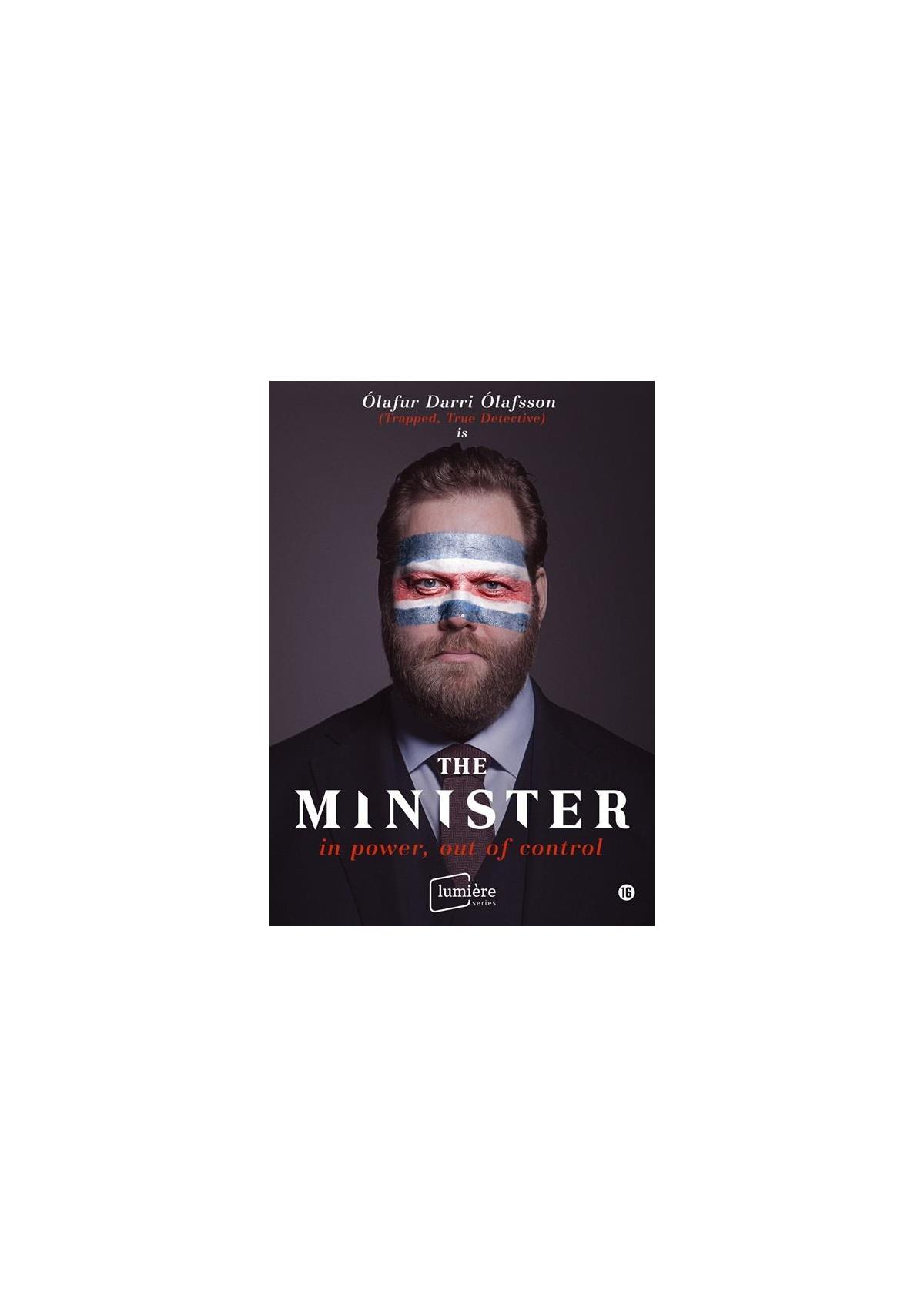 Affiche du film The Minister. Homme avec peinture faciale, texte 'The Minister'.