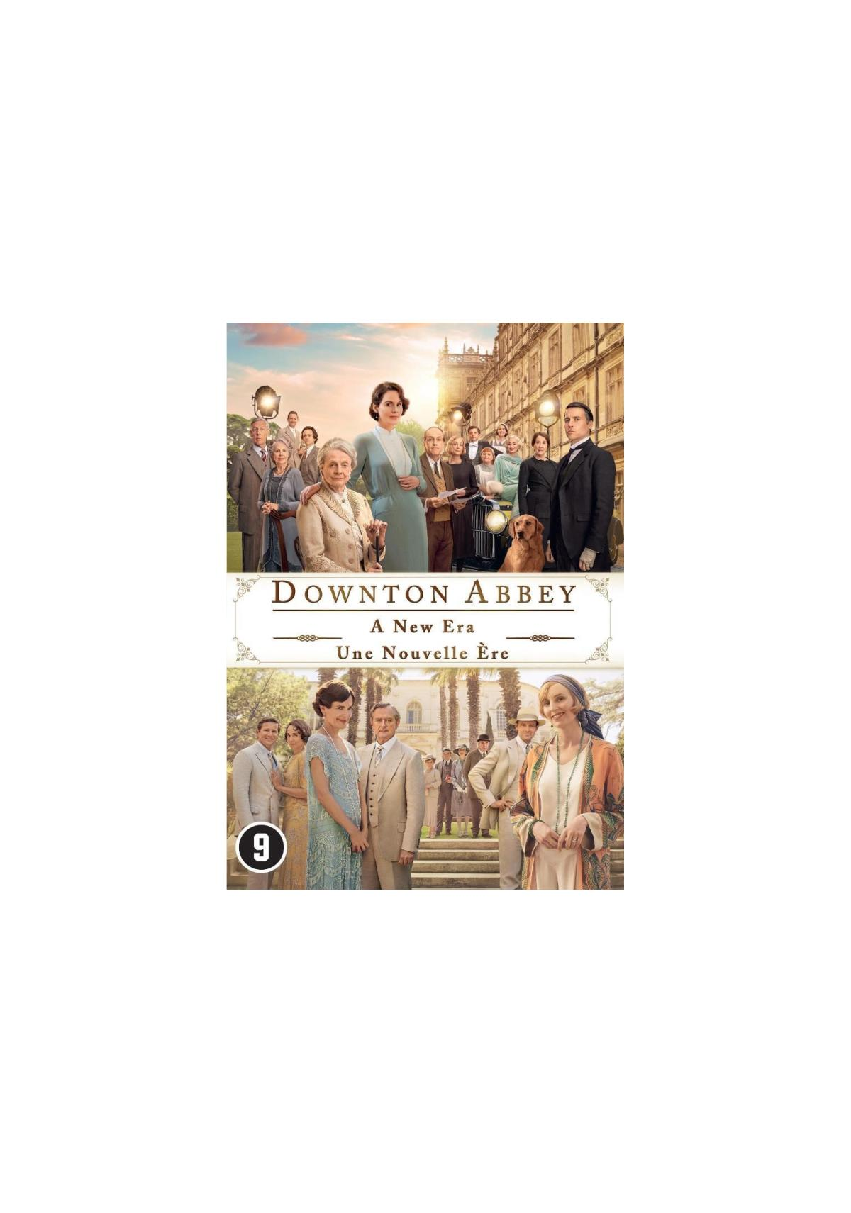 DVD-hoes: 'Downton Abbey', groep mensen, twee groepen. Gebouwen, landschap.