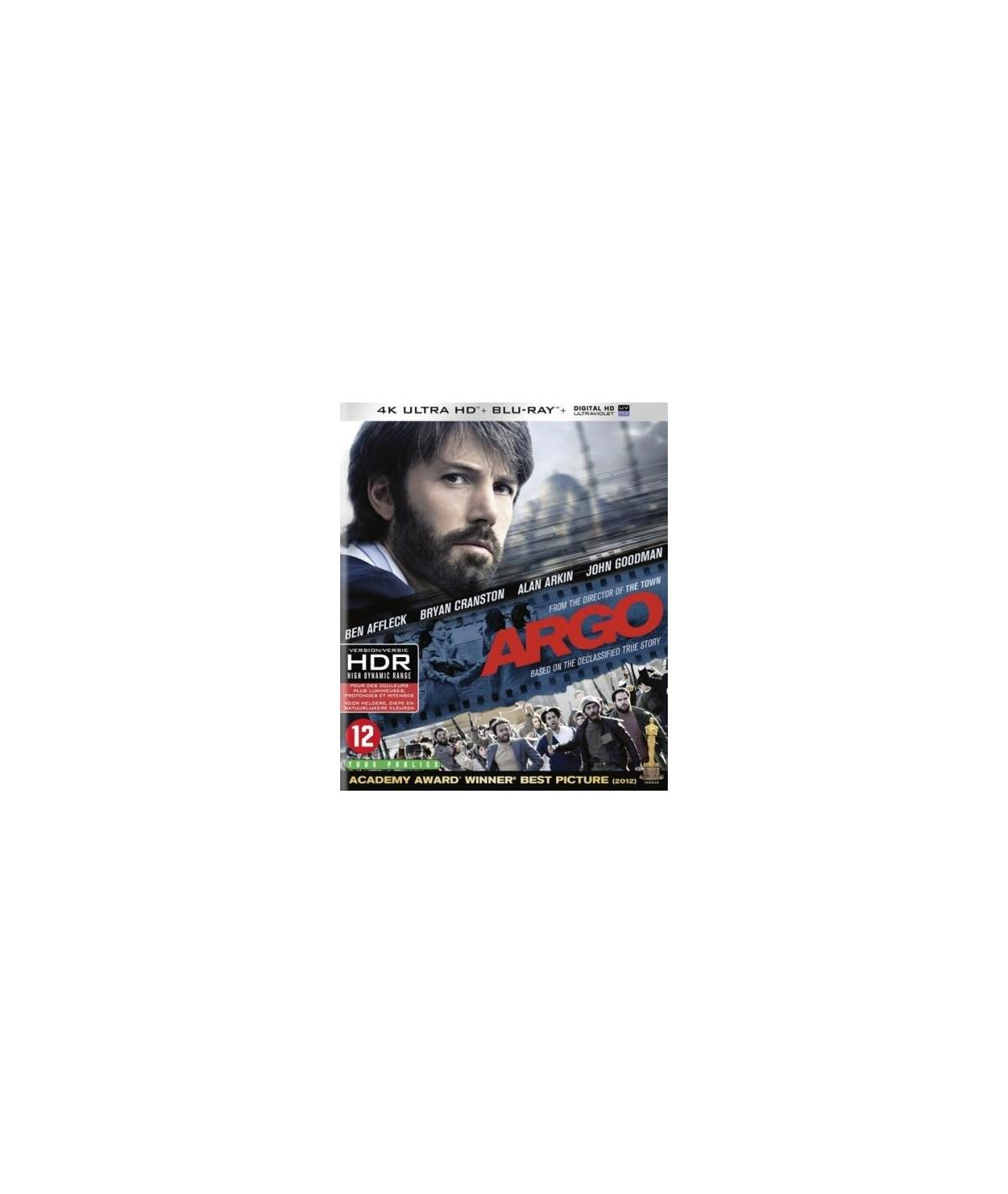 Couverture DVD de 'Argo', Ben Affleck avec une barbe et un groupe de personnes.