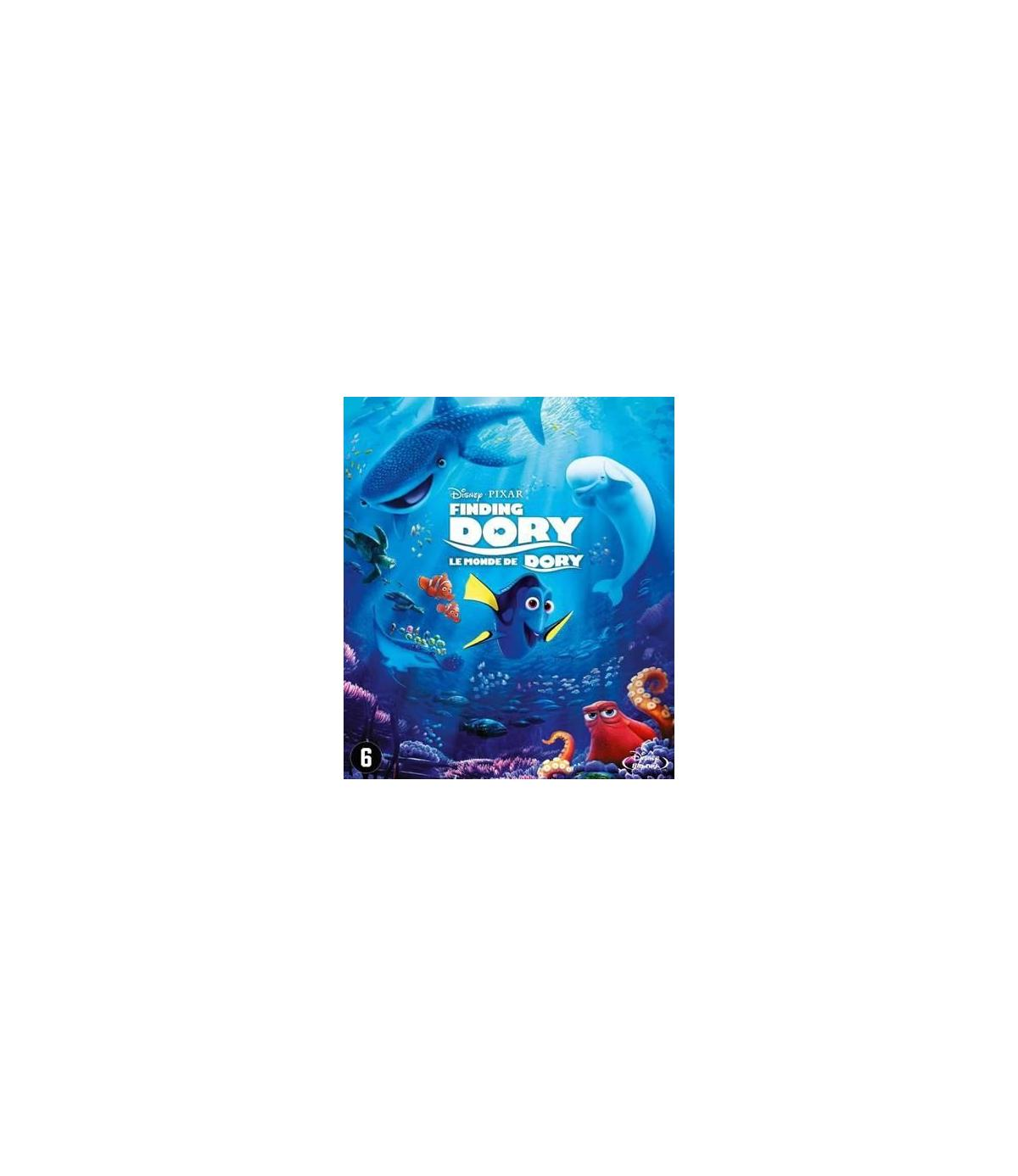 Affiche du film Le Monde de Dory. Fond bleu avec des poissons et une baleine.