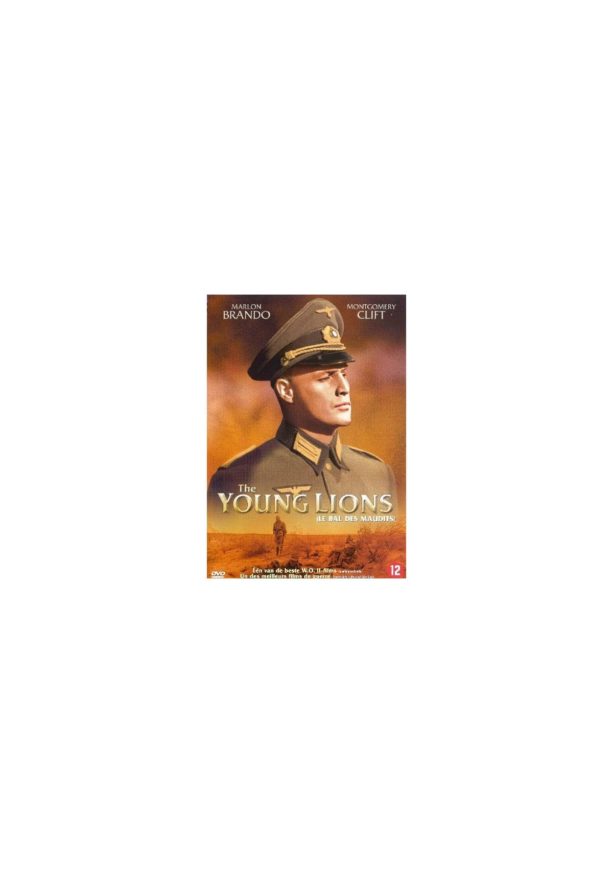 Filmposter voor The Young Lions. Een man in militair uniform staat vooraan. Tekst staat onderaan.