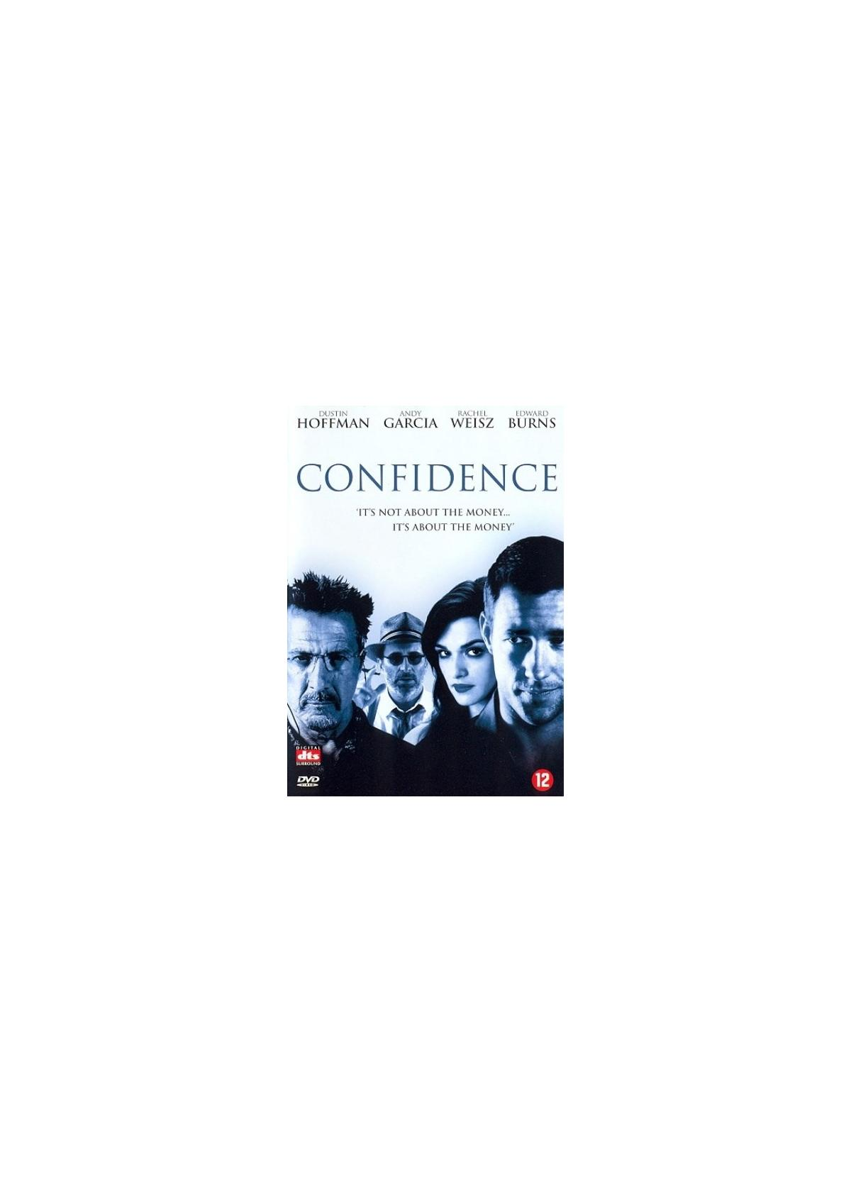 Filmposter. Gezichten van mannen en een vrouw. Titel: Confidence.