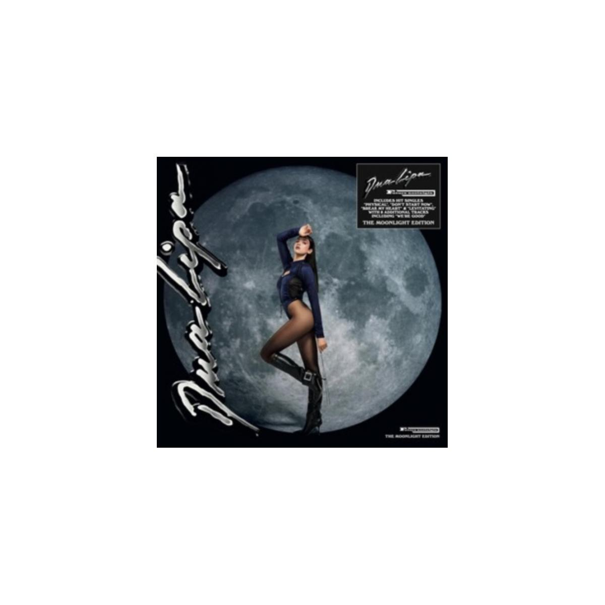Copertina dell'album di Dua Lipa. È in piedi di fronte a una luna blu.