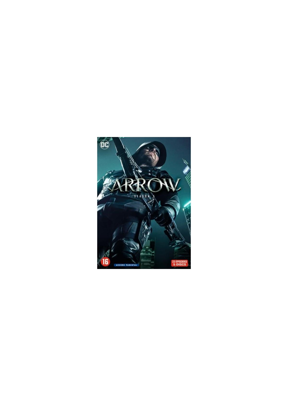 DVD-hoes van 'Arrow' seizoen 3. Hoofdpersonage met een boog.