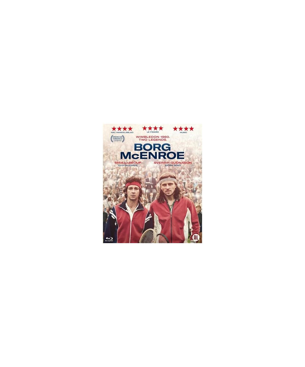 Affiche de film de deux joueurs de tennis, intitulée 'Borg McEnroe'.