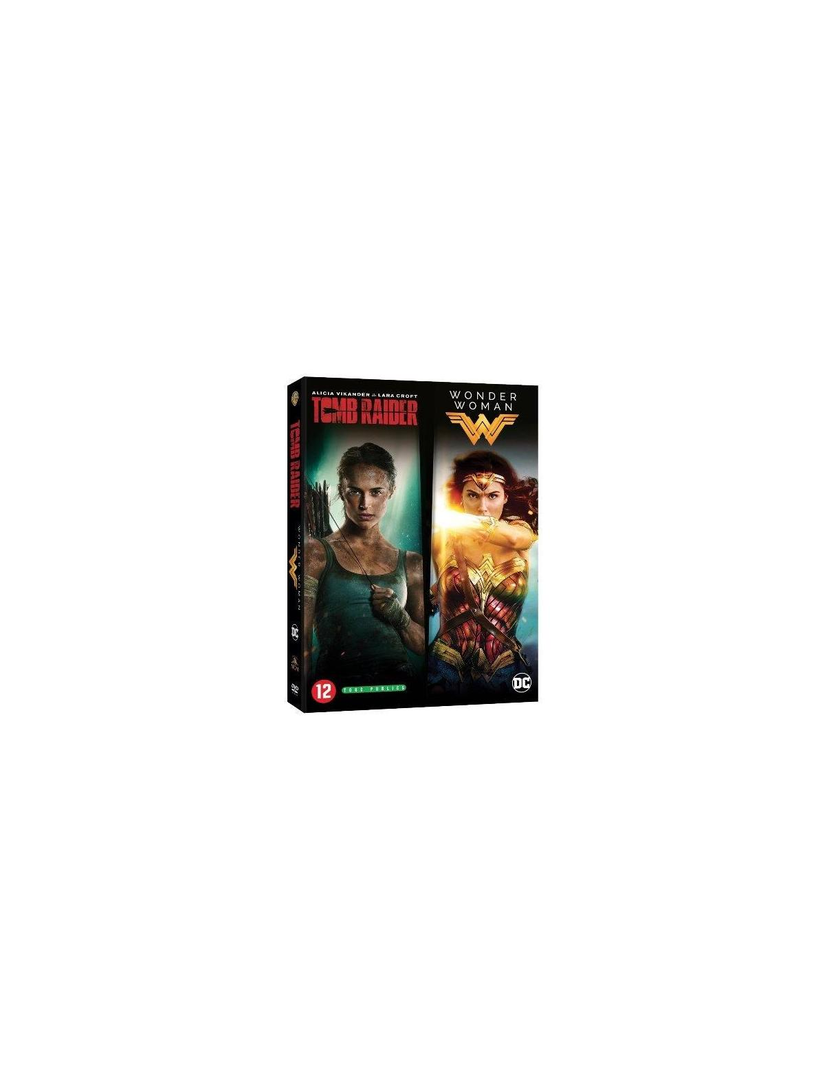 Couverture DVD de Tomb Raider et Wonder Woman : Deux femmes, une avec un arc, et une en costume de super-héros.