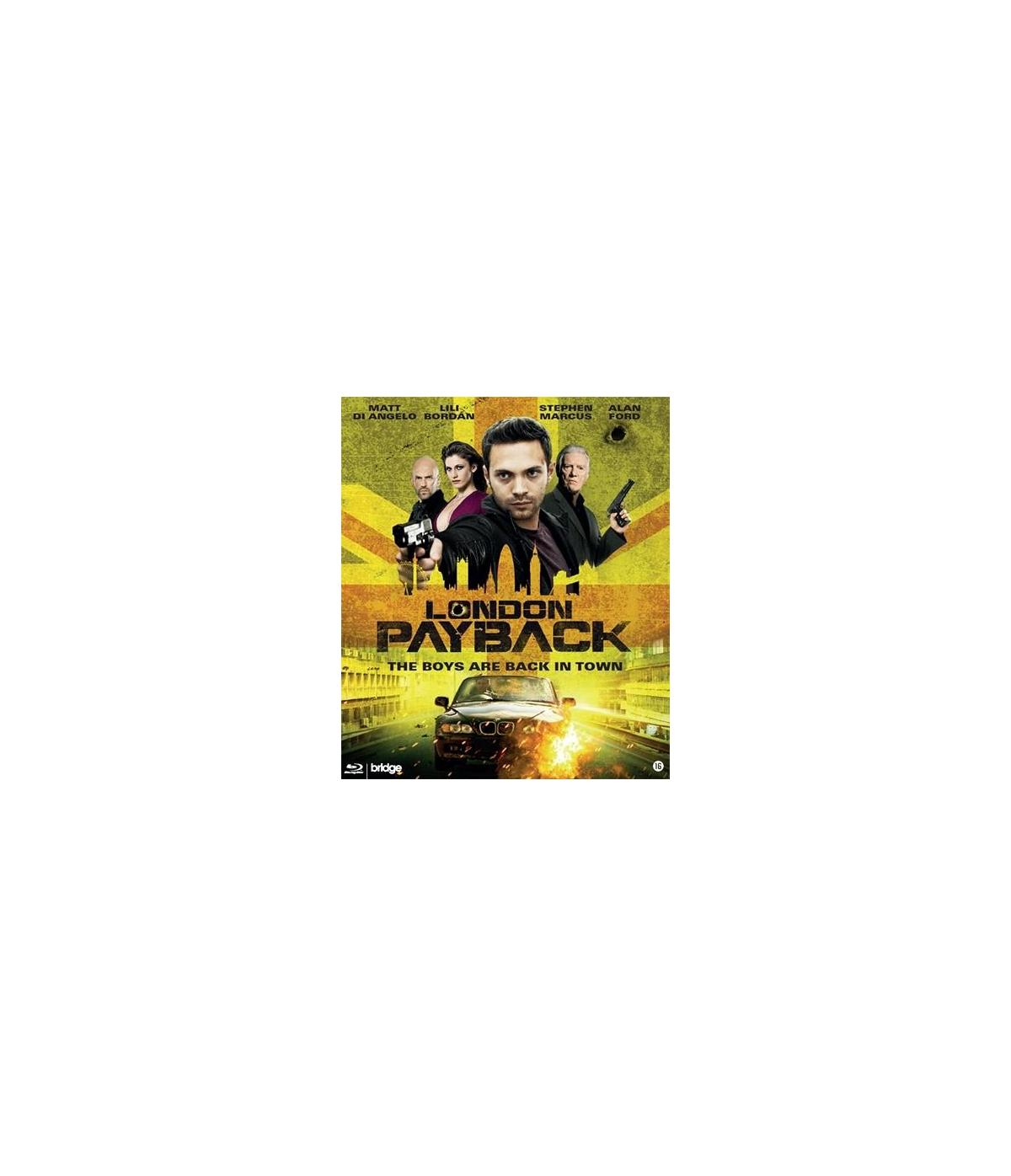 Filmposter van 'London Payback', met acteurs en een auto.