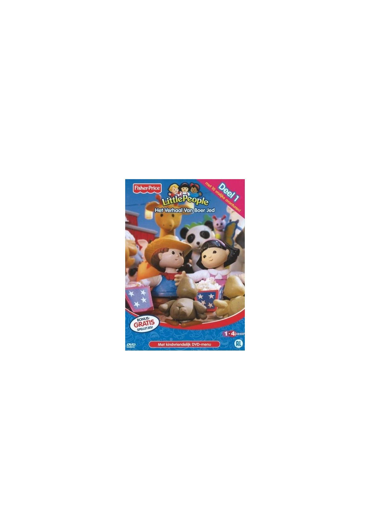 Jaquette DVD, Fisher-Price Little People, personnages de dessins animés et une scène de ferme.