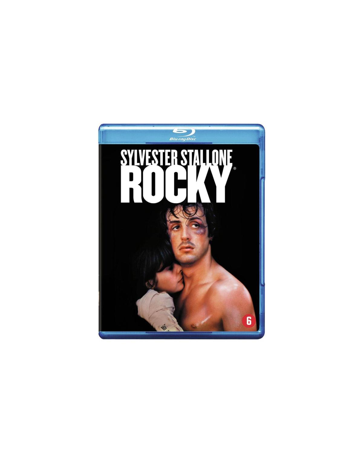 Jaquette Blu-ray, Sylvester Stallone tenant un enfant, le titre "Rocky".