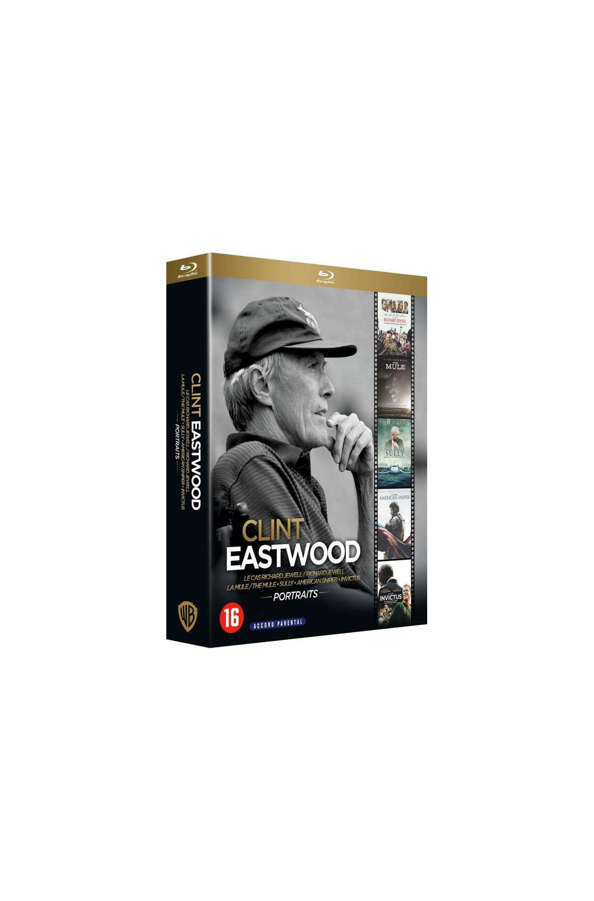 Affiche de film avec Clint Eastwood. L'affiche montre ses portraits et les noms des films.