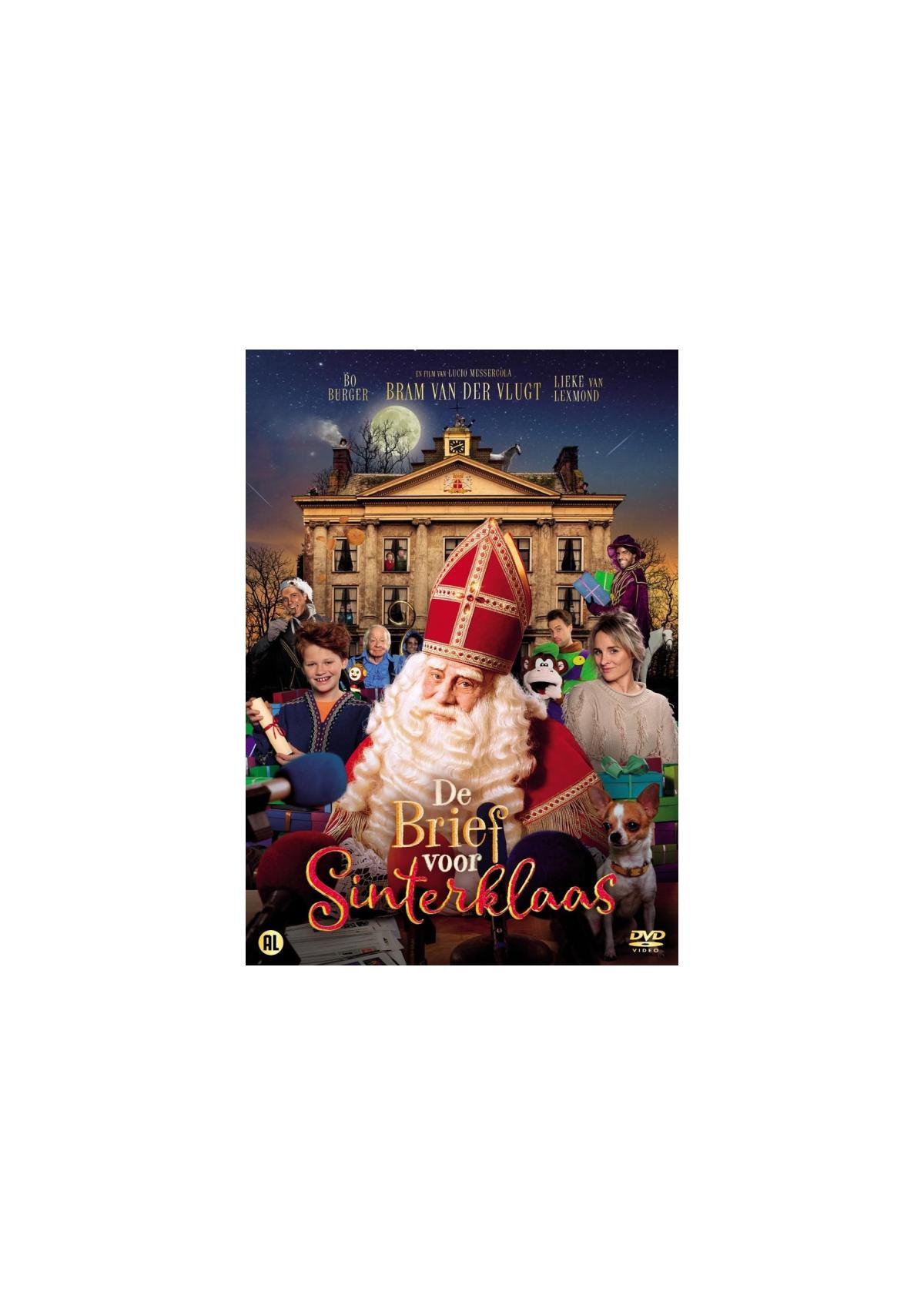 Affiche : Père Noël, famille et maison, titre 'De Brief voor Sinterklaas'.