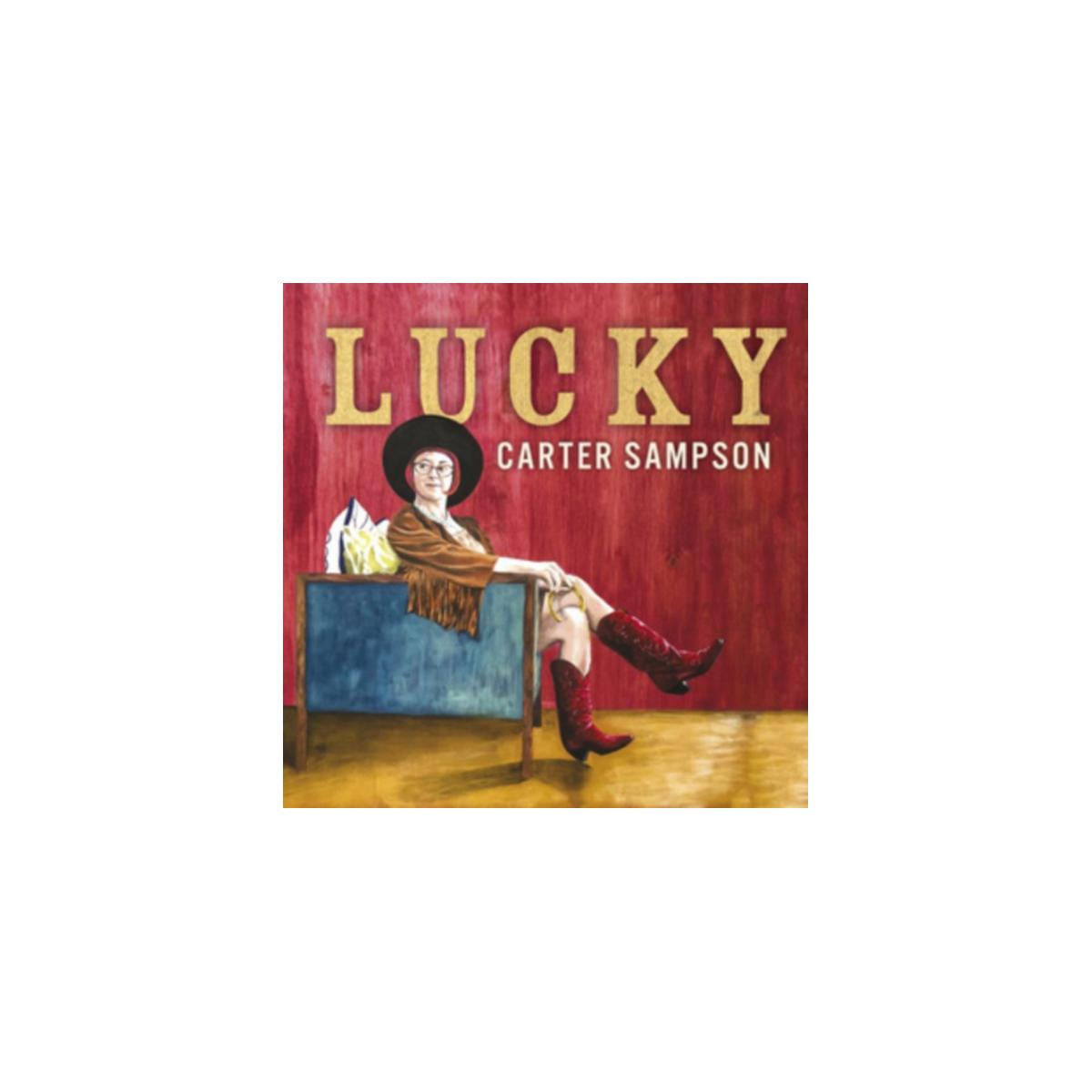 Pochette d'album : Femme dans une chaise, portant des bottes, titre 'Lucky'.