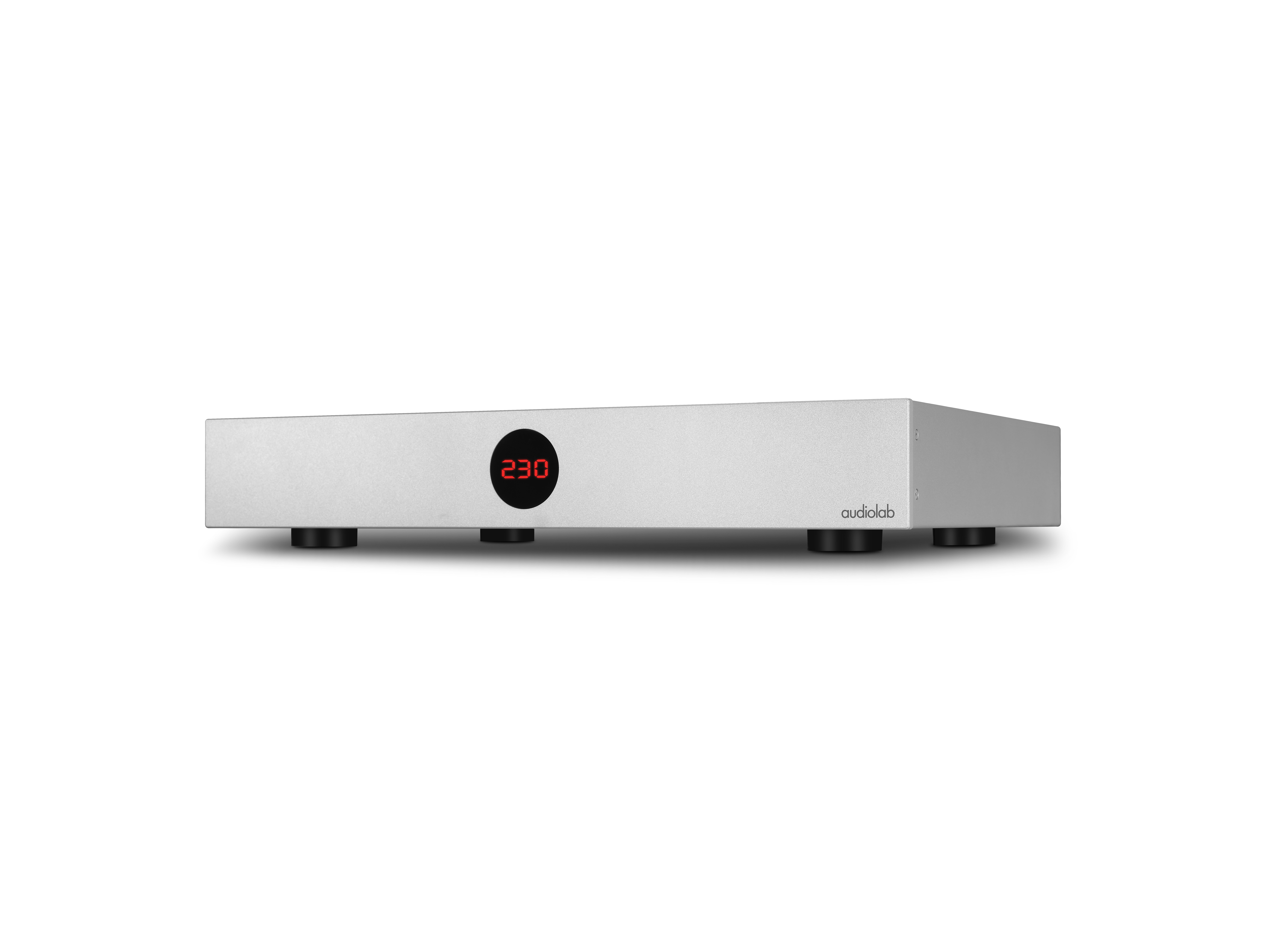 Silver audio device with a red display showing '230'.