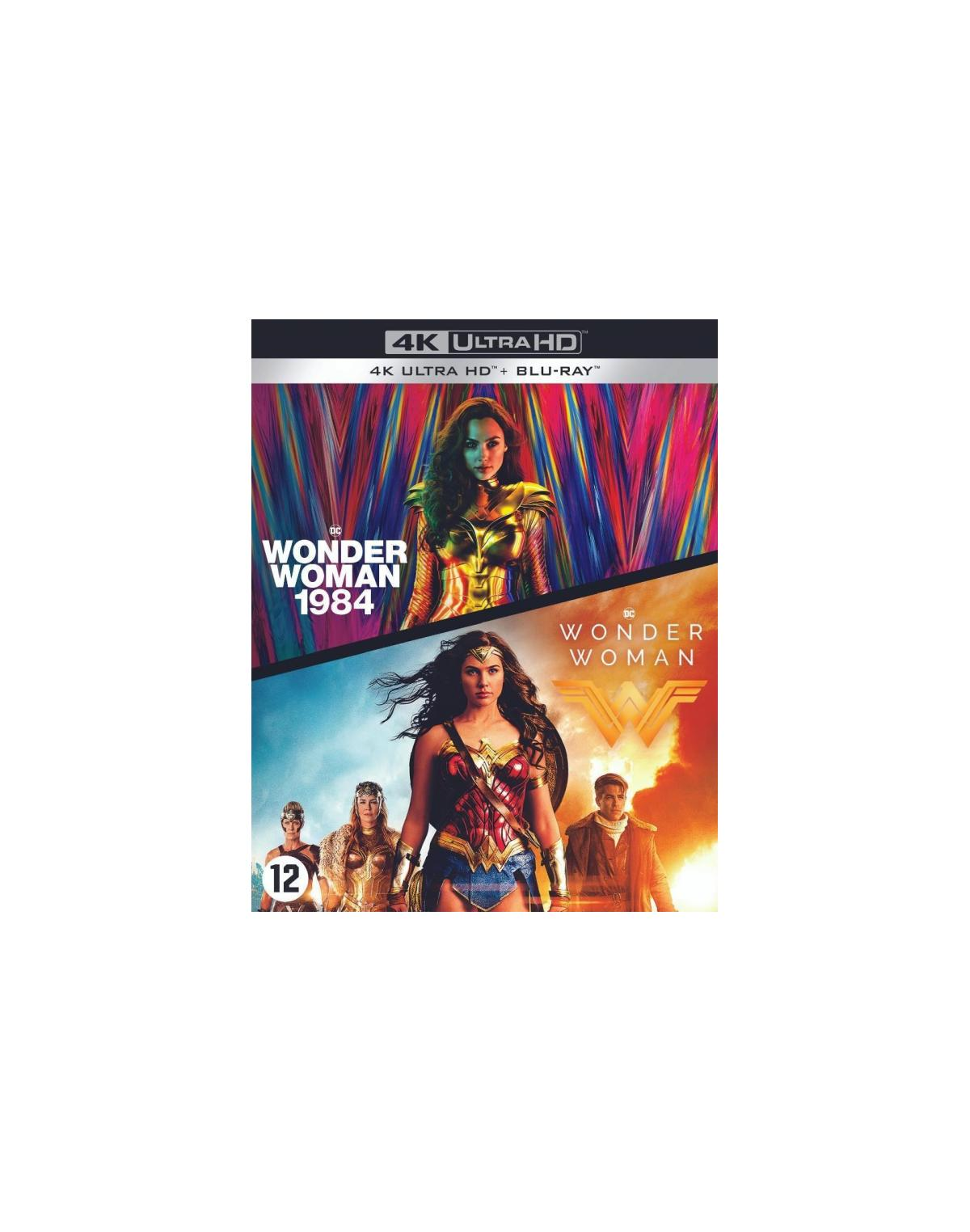 Couvertures Blu-ray Wonder Woman 1984 et Wonder Woman. Femme en armure dorée. Fond blanc.
