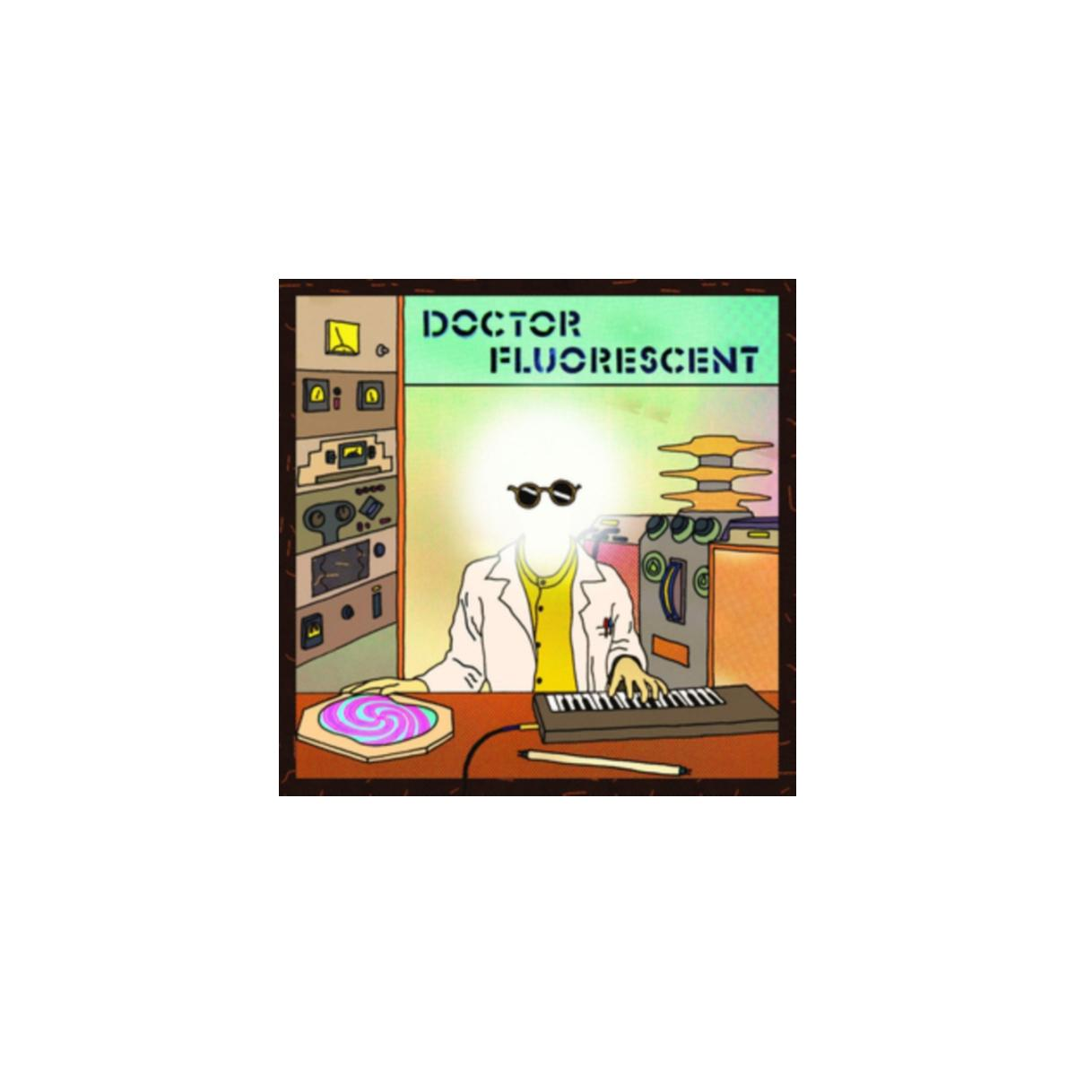 Pochette d'album avec un scientifique de dessin animé, texte 'Doctor Fluorescent' et un clavier.