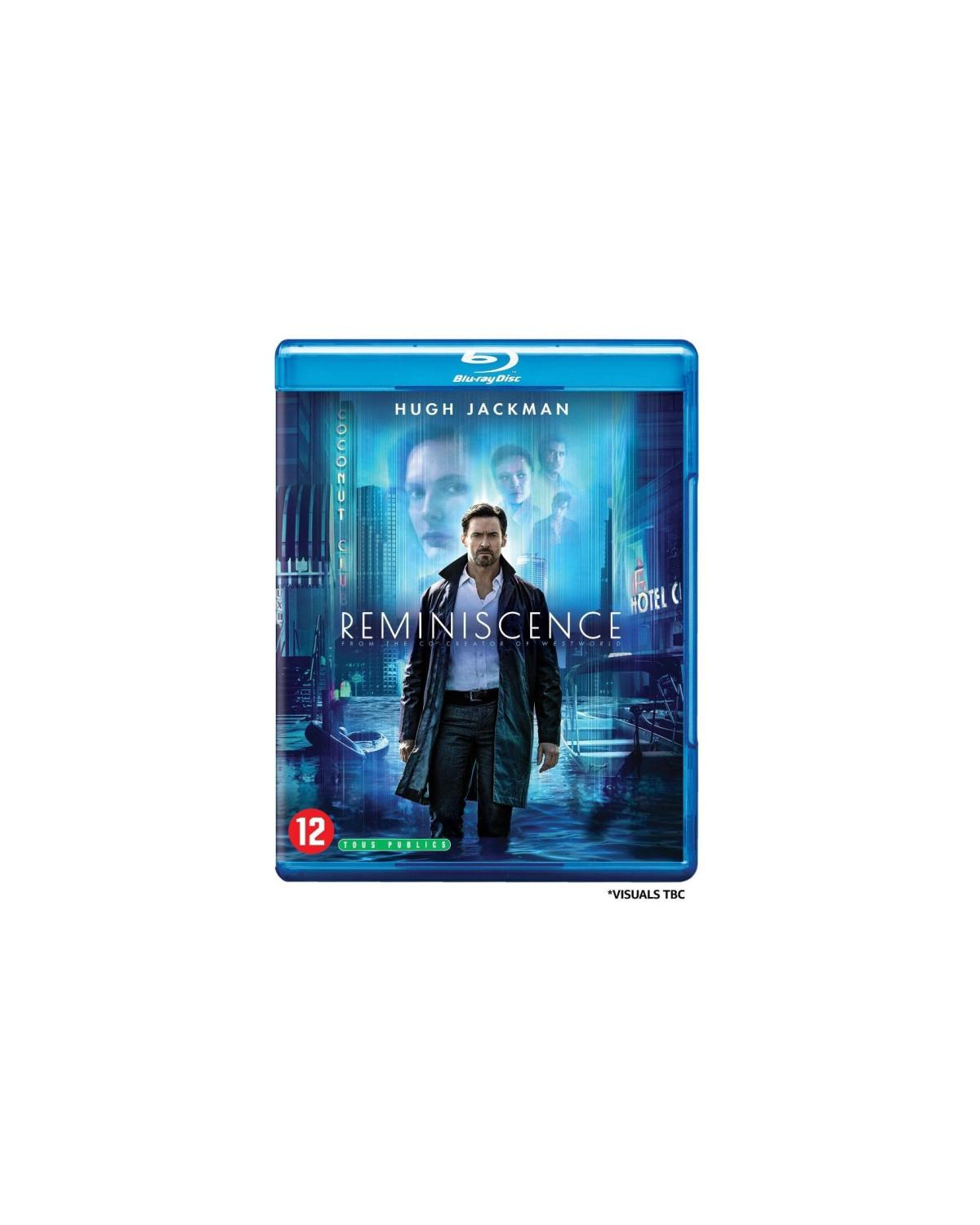 Reminiscence Blu-ray-cover. Hugh Jackman op de cover. Gebouwen en water.