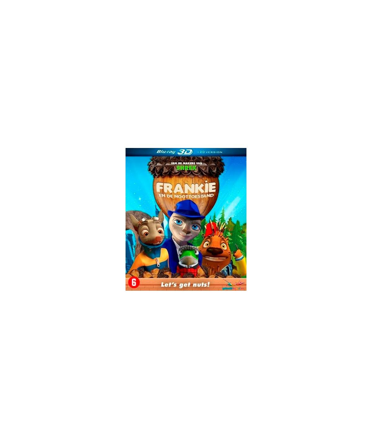 Cartoon filmcover. Met animatiefiguren zoals een eekhoorn en een uil. De titel is "Frankie".