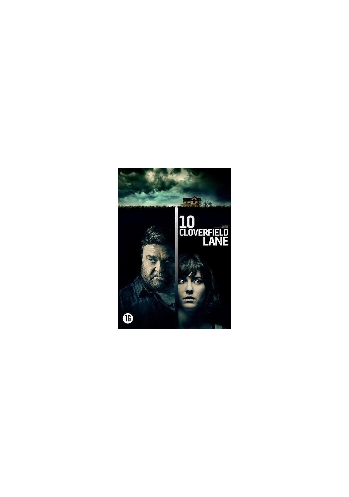 Filmposter: Twee gezichten, man en vrouw, met de tekst 10 Cloverfield Lane.