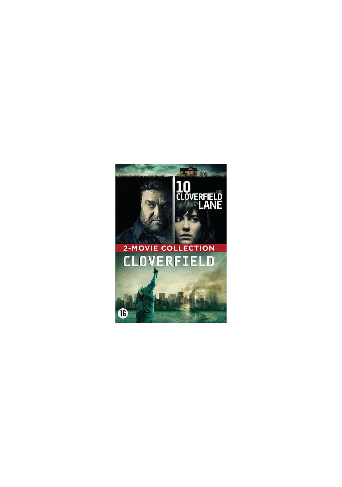 Affiche du film 'Cloverfield', avec deux visages et la Statue de la Liberté. Titre et crédits en bas.