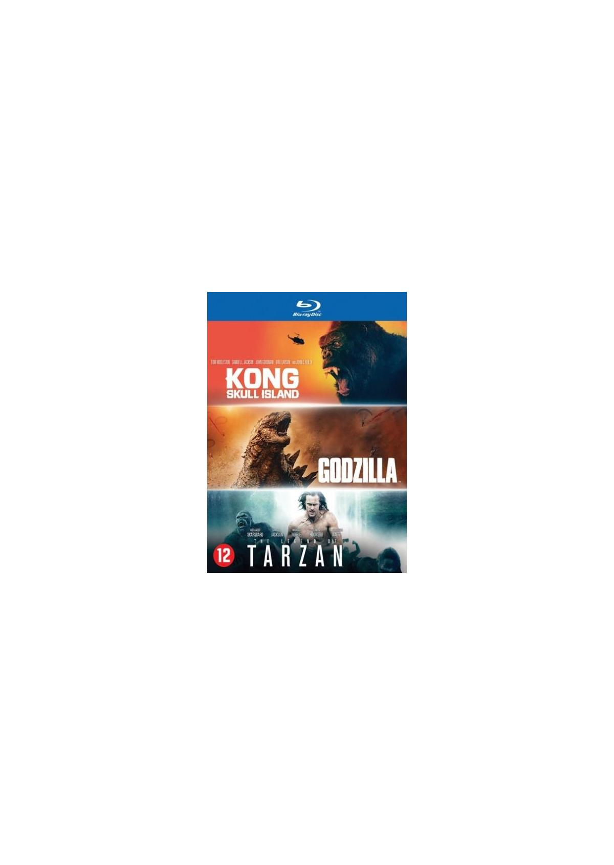 Affiche de film. Collage d'affiches de films Kong, Godzilla et Tarzan.