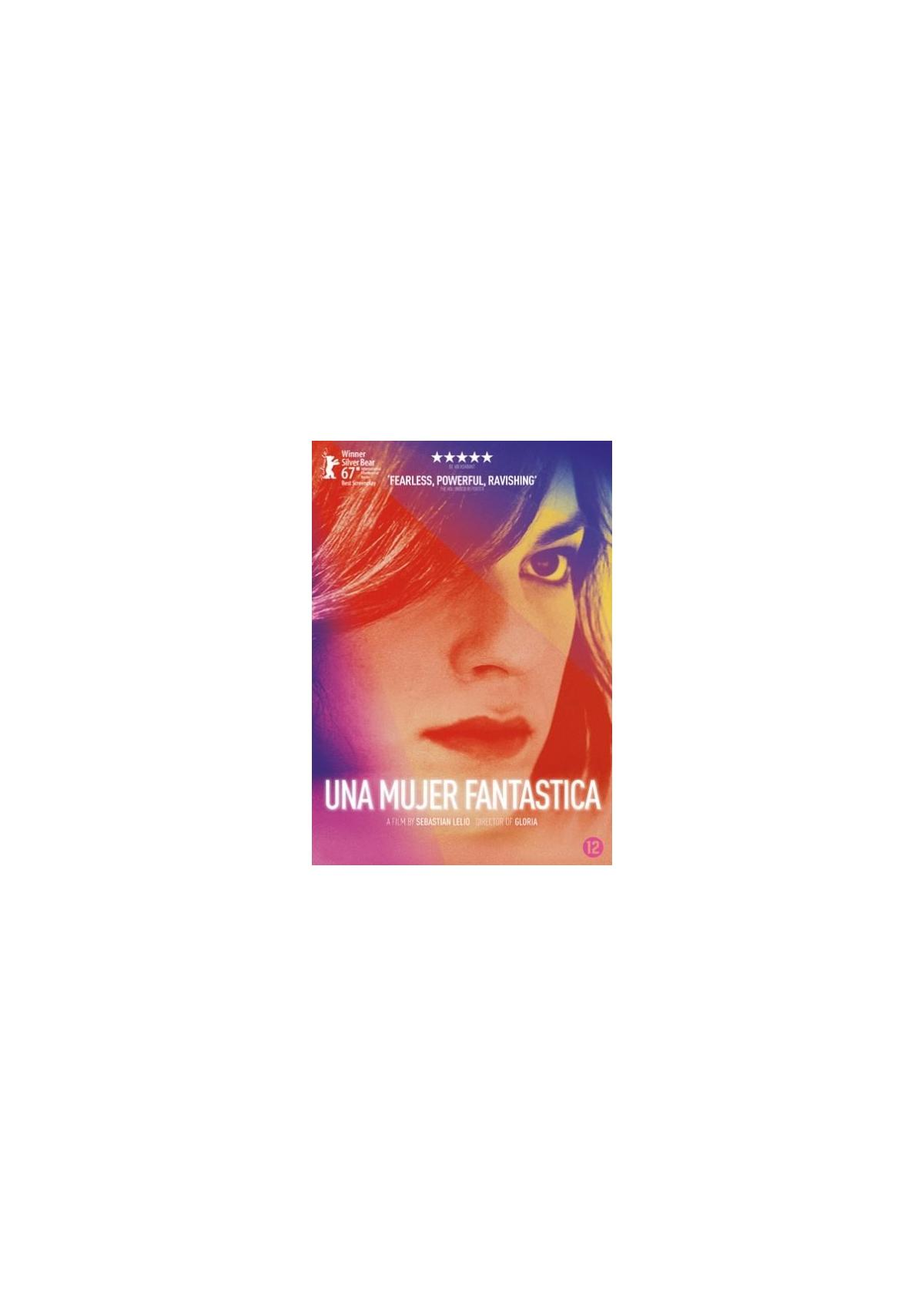 Filmcover: Het gezicht van een vrouw, titel 'Una Mujer Fantastica'.