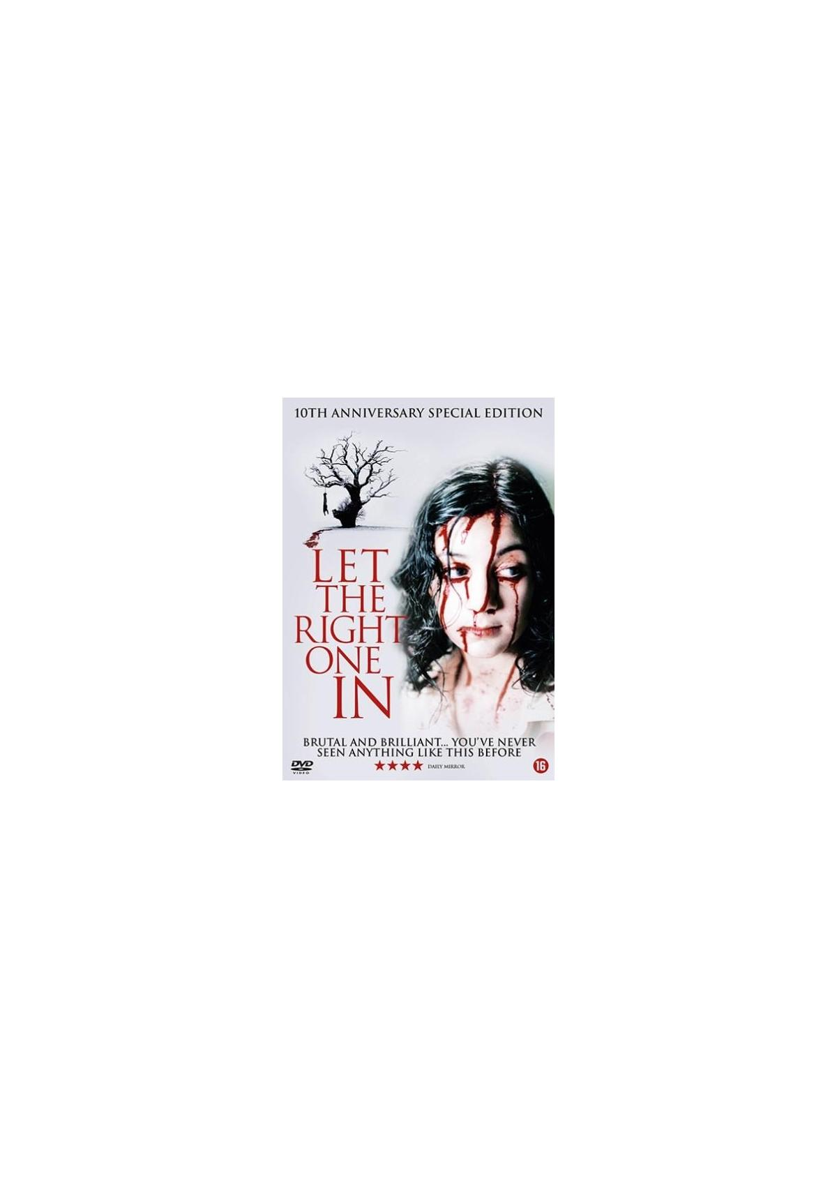 Affiche de film : Une femme avec du sang sur le visage. Titre : Laisse-moi entrer.