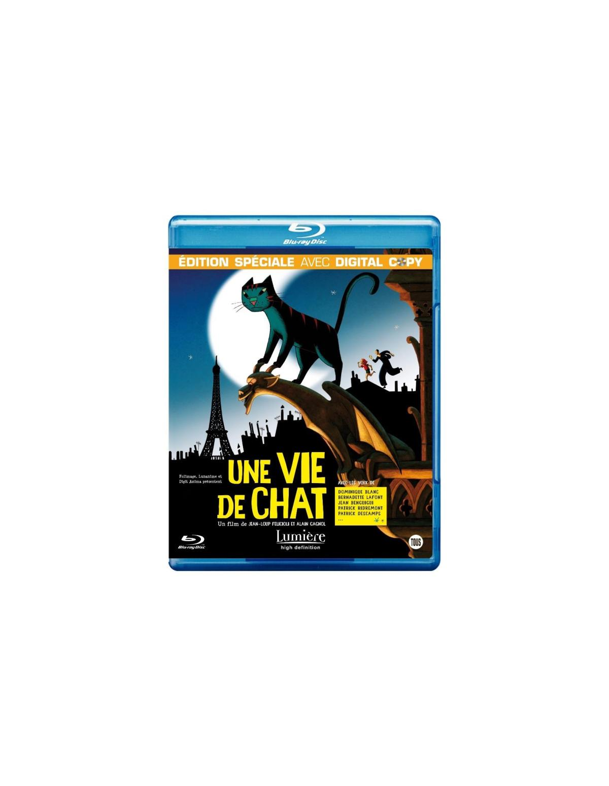 Couverture Blu-ray avec un chat noir sur un bâtiment, la Tour Eiffel et un titre en français.