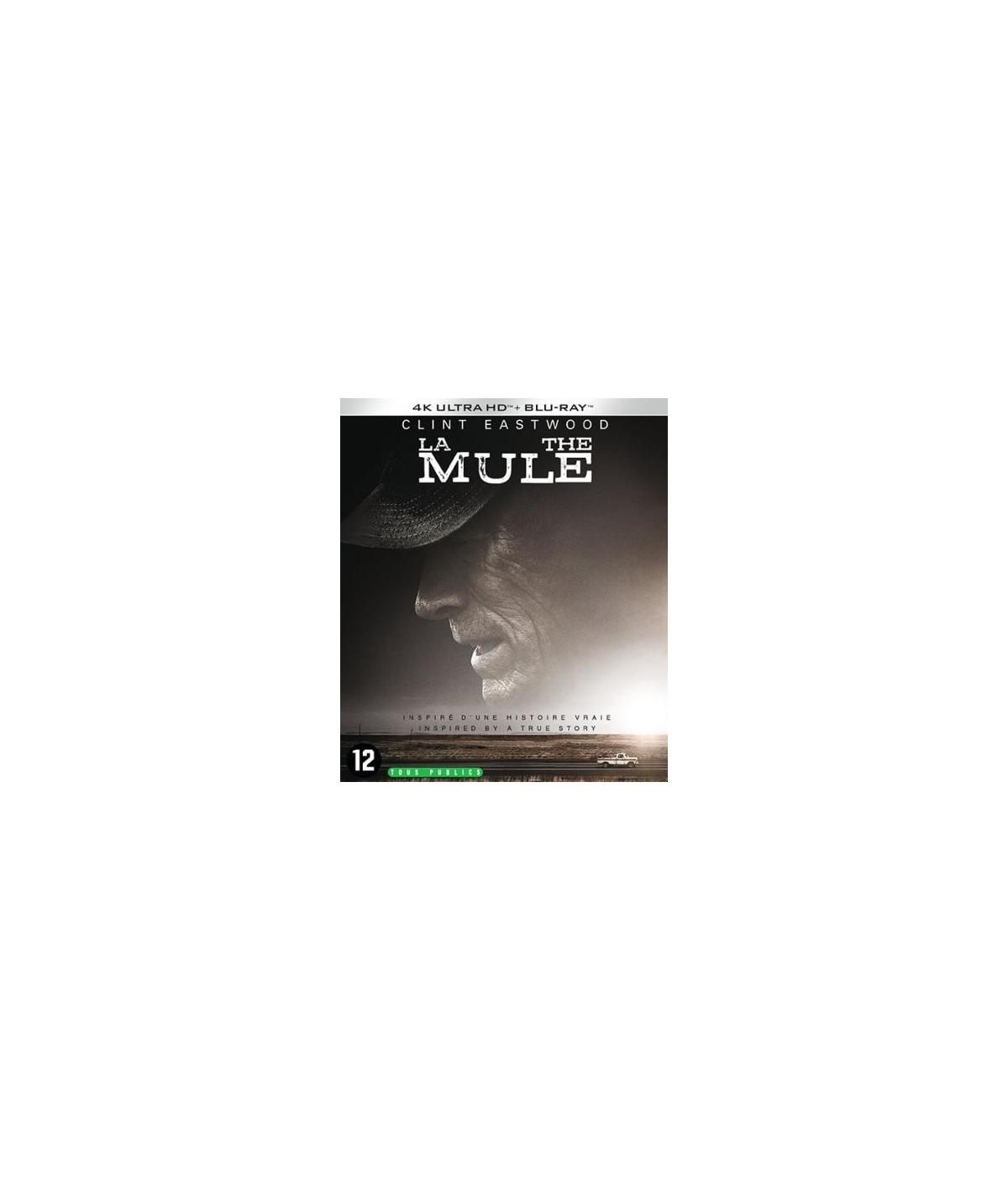 Filmposter: Profiel van Clint Eastwood. Titel 'The Mule'. Donkere achtergrond.