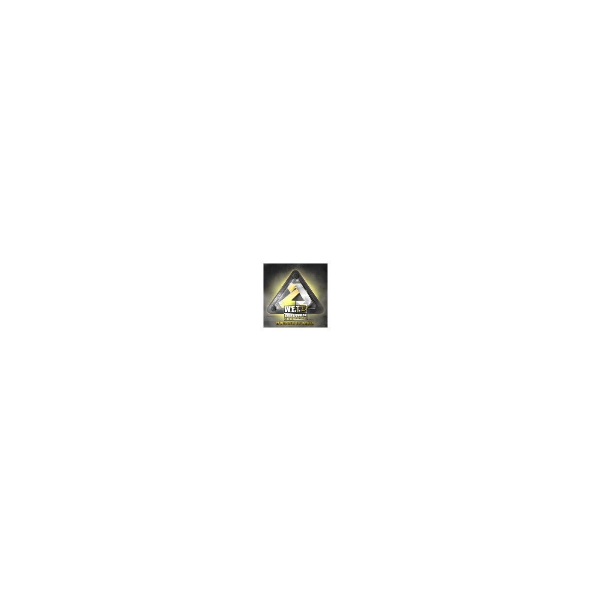 Pochette d'album avec un triangle jaune et noir, un symbole et du texte.