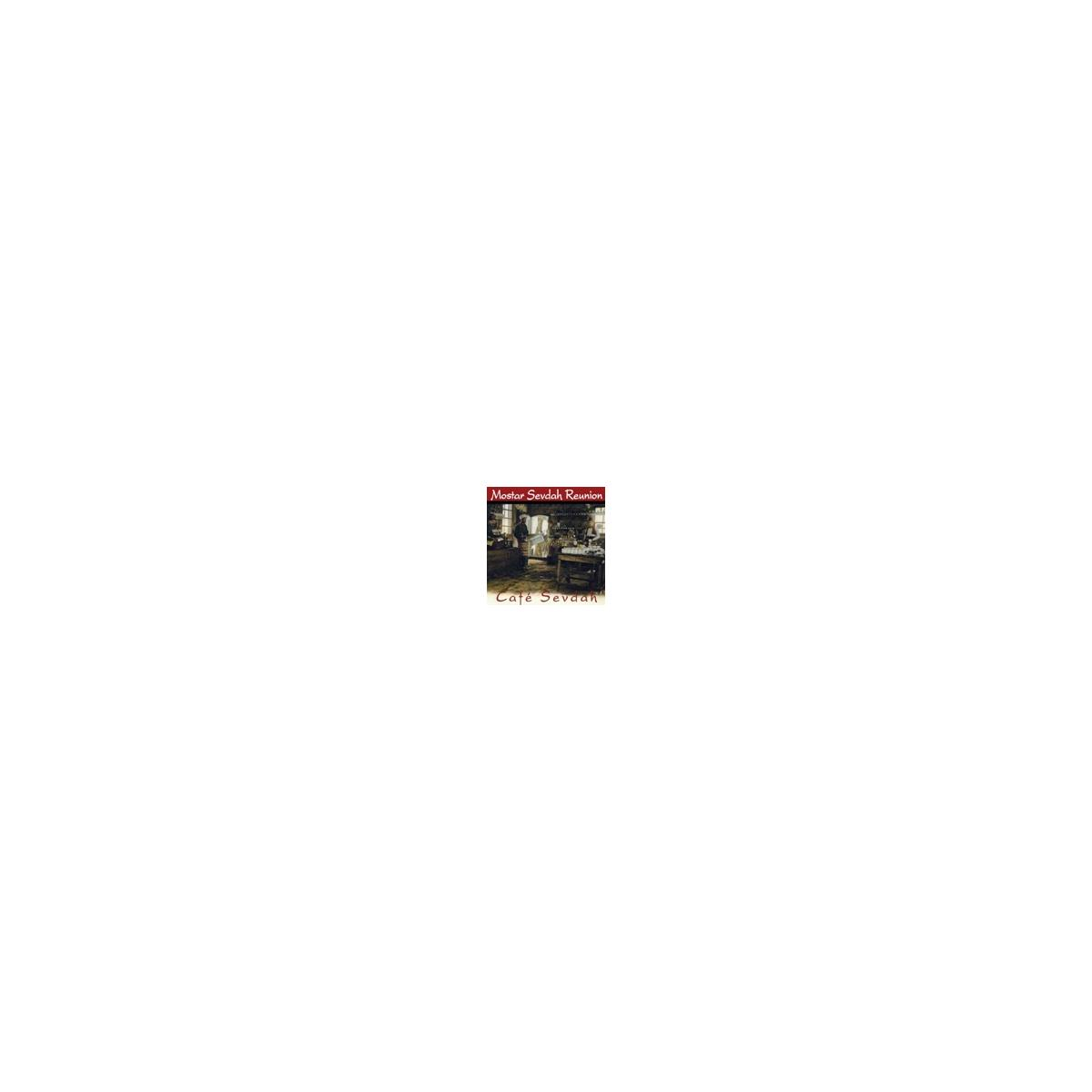 Pochette d'album avec un texte rouge et blanc qui dit "Cafe Sevda". Le fond est marron.