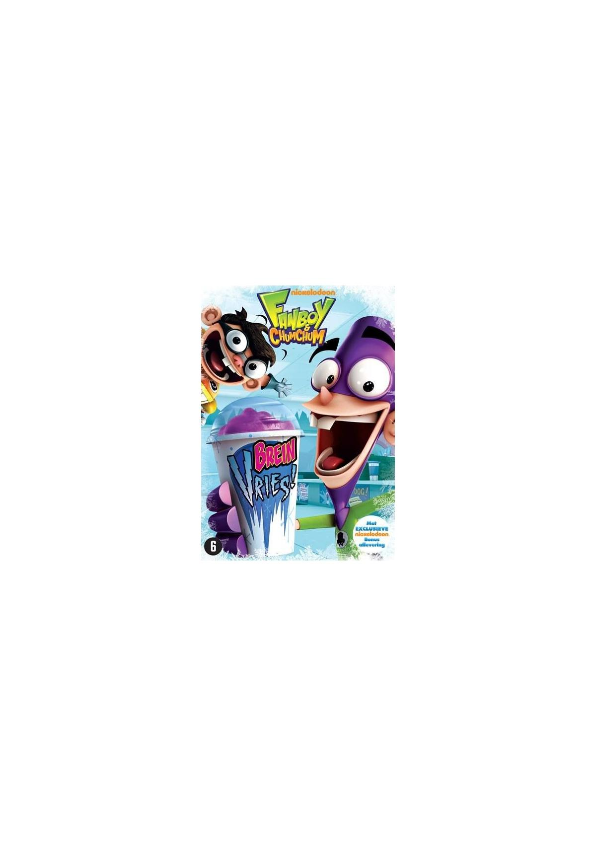 Albumhoes van een tekenfilm met twee personages, een paarse met een drankje.